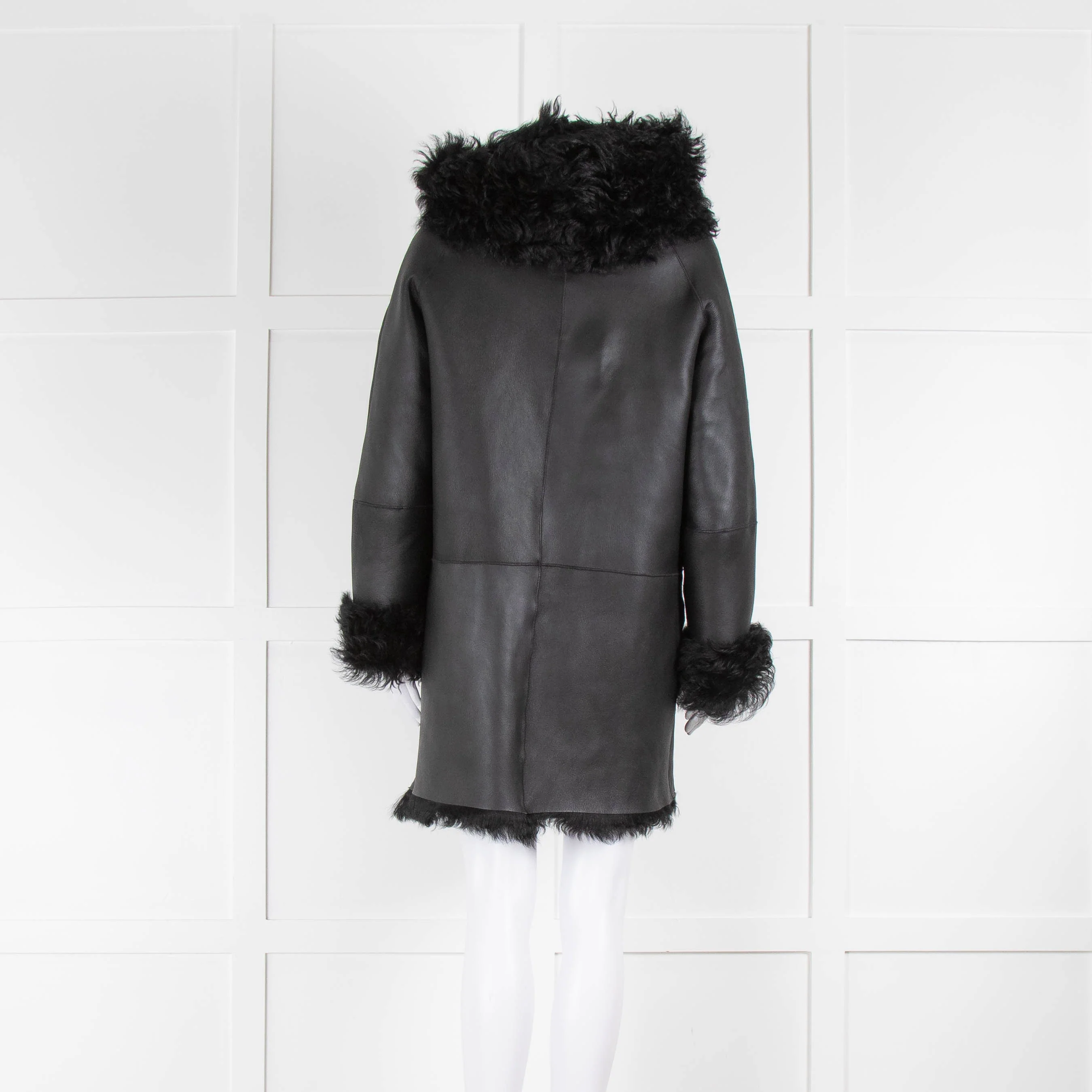 pa;ge Black Reversible Shearling Coat Removable Hood - Image 6