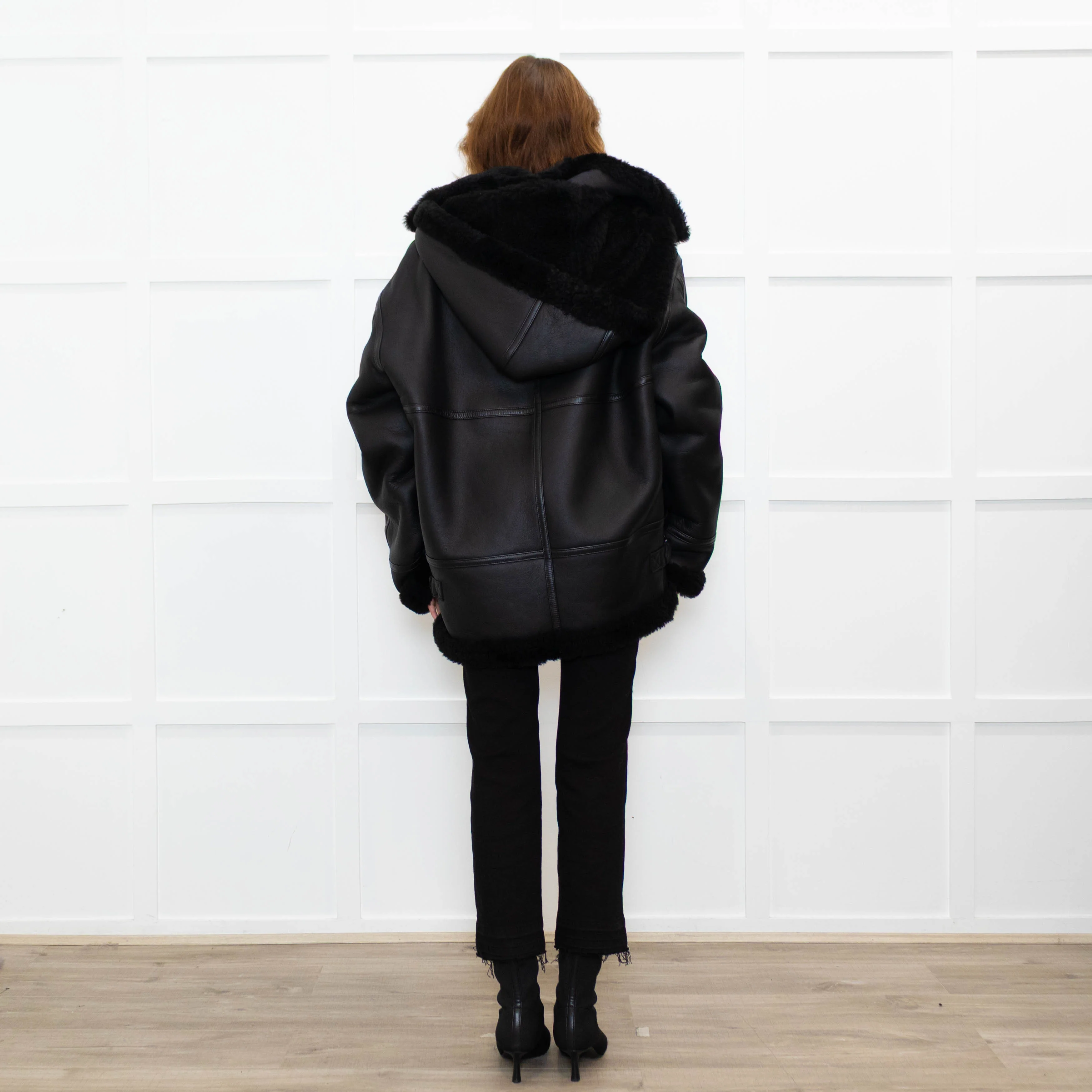 Pa:ge Hooded Aviator Jacket in Black Snoopy Fur - Image 5