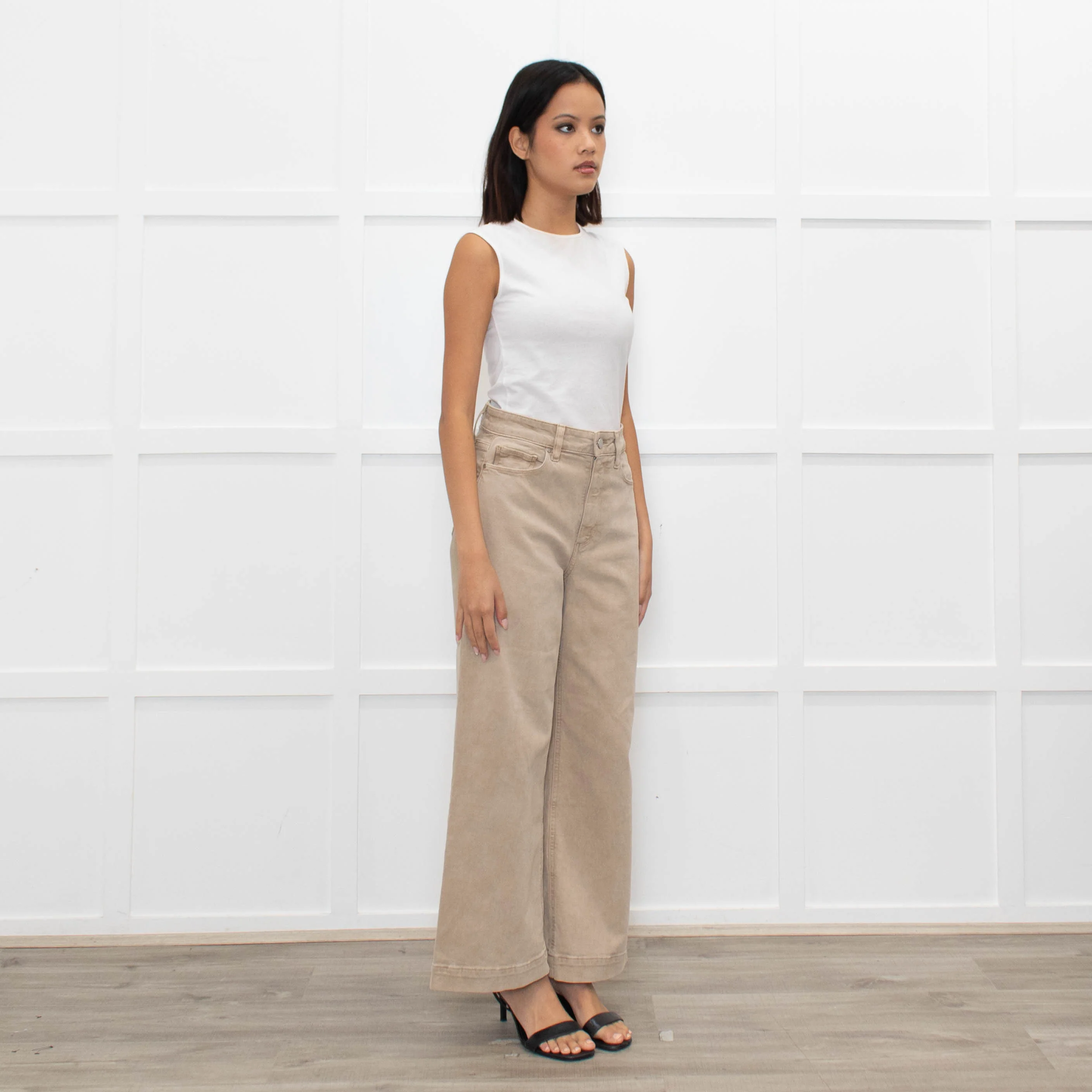 Paige Anessa Beige Flared Trousers - Image 3