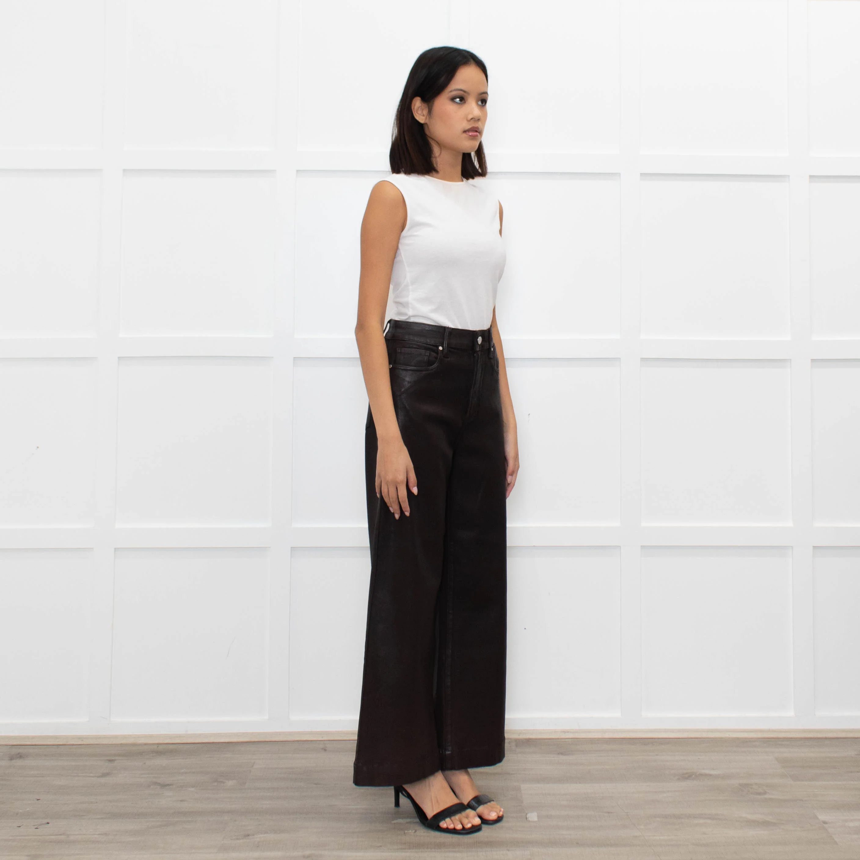 Paige Anessa Brown Faux Leather Flared Trouser - Image 3