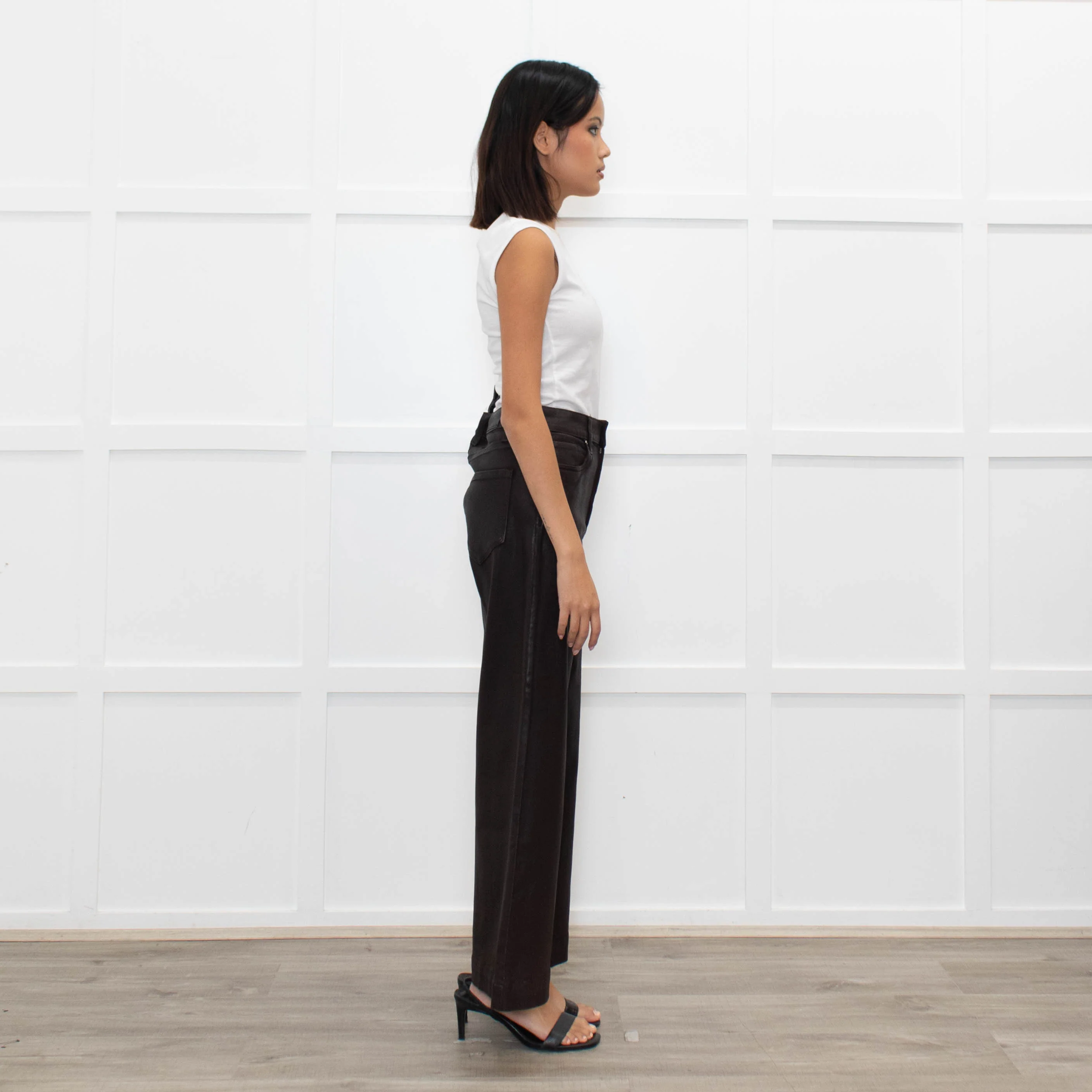 Paige Anessa Brown Faux Leather Flared Trouser - Image 4