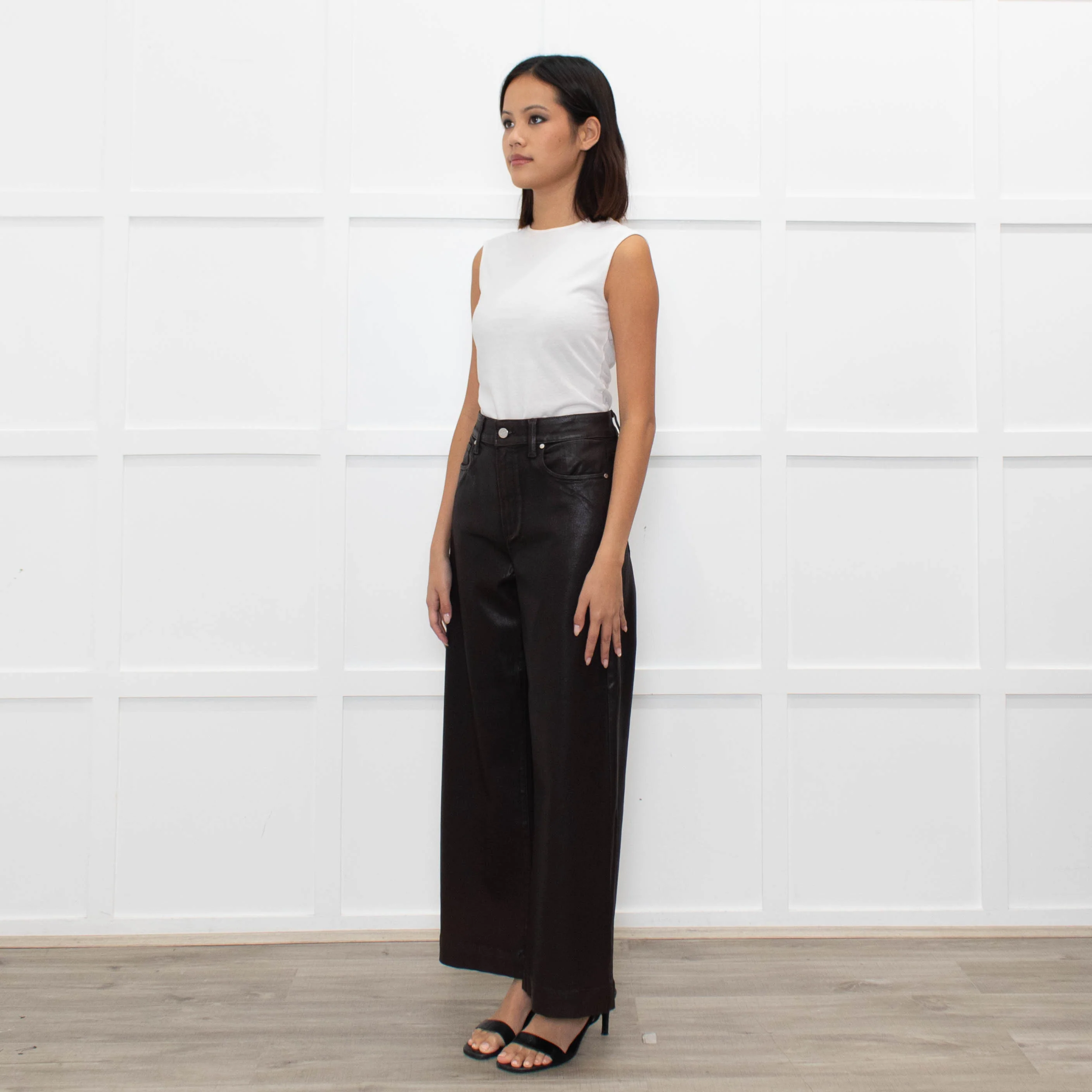 Paige Anessa Brown Faux Leather Flared Trouser - Image 5