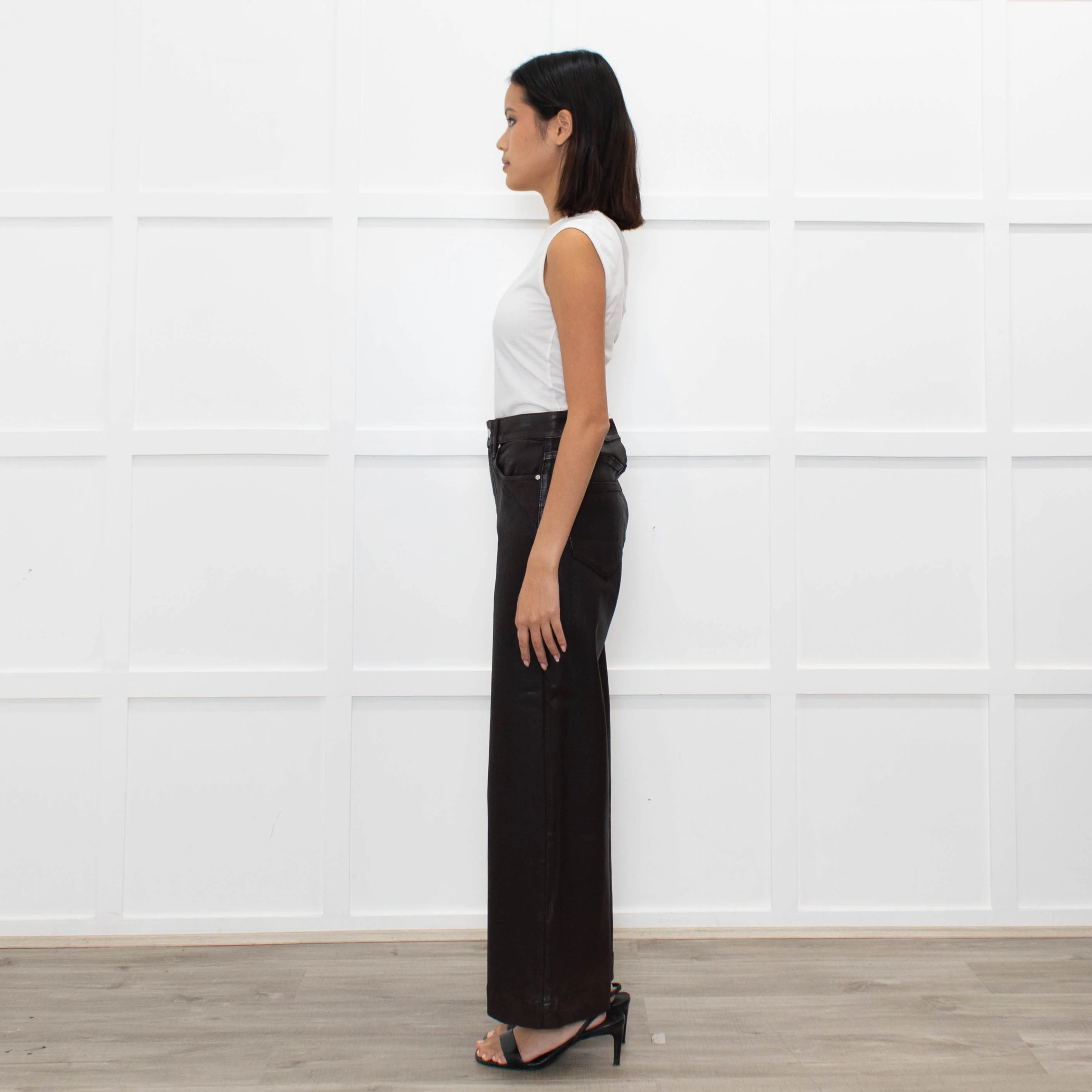 Paige Anessa Brown Faux Leather Flared Trouser - Image 6