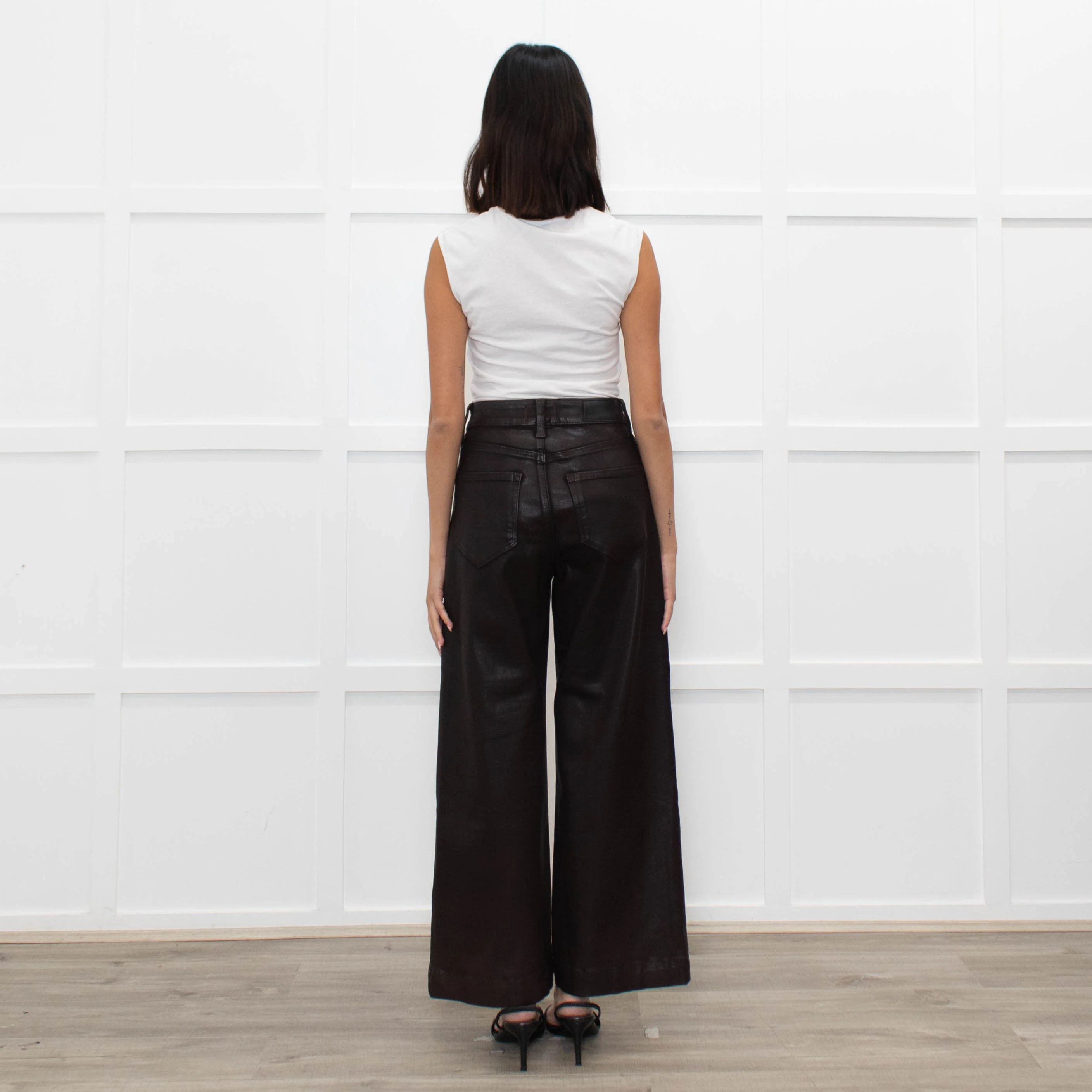 Paige Anessa Brown Faux Leather Flared Trouser - Image 7