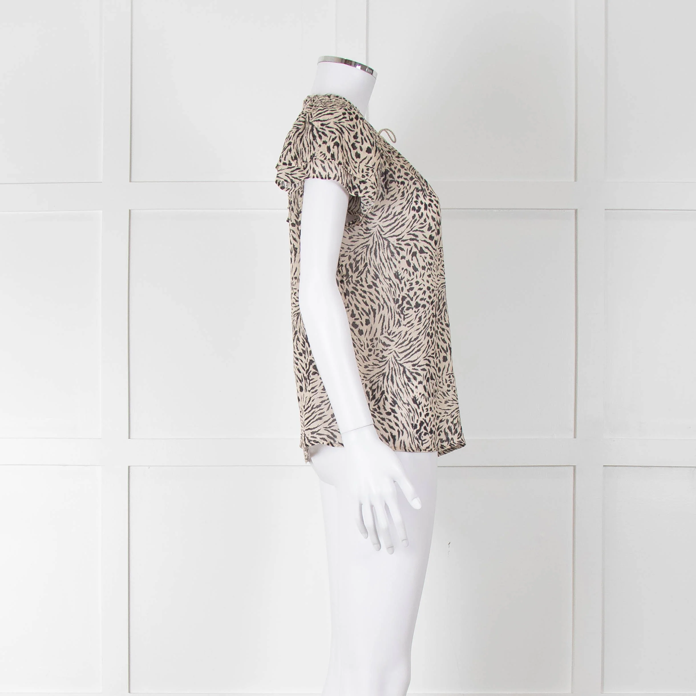 Paige Beige And Black Animal Print Tie Neck Top - Image 3