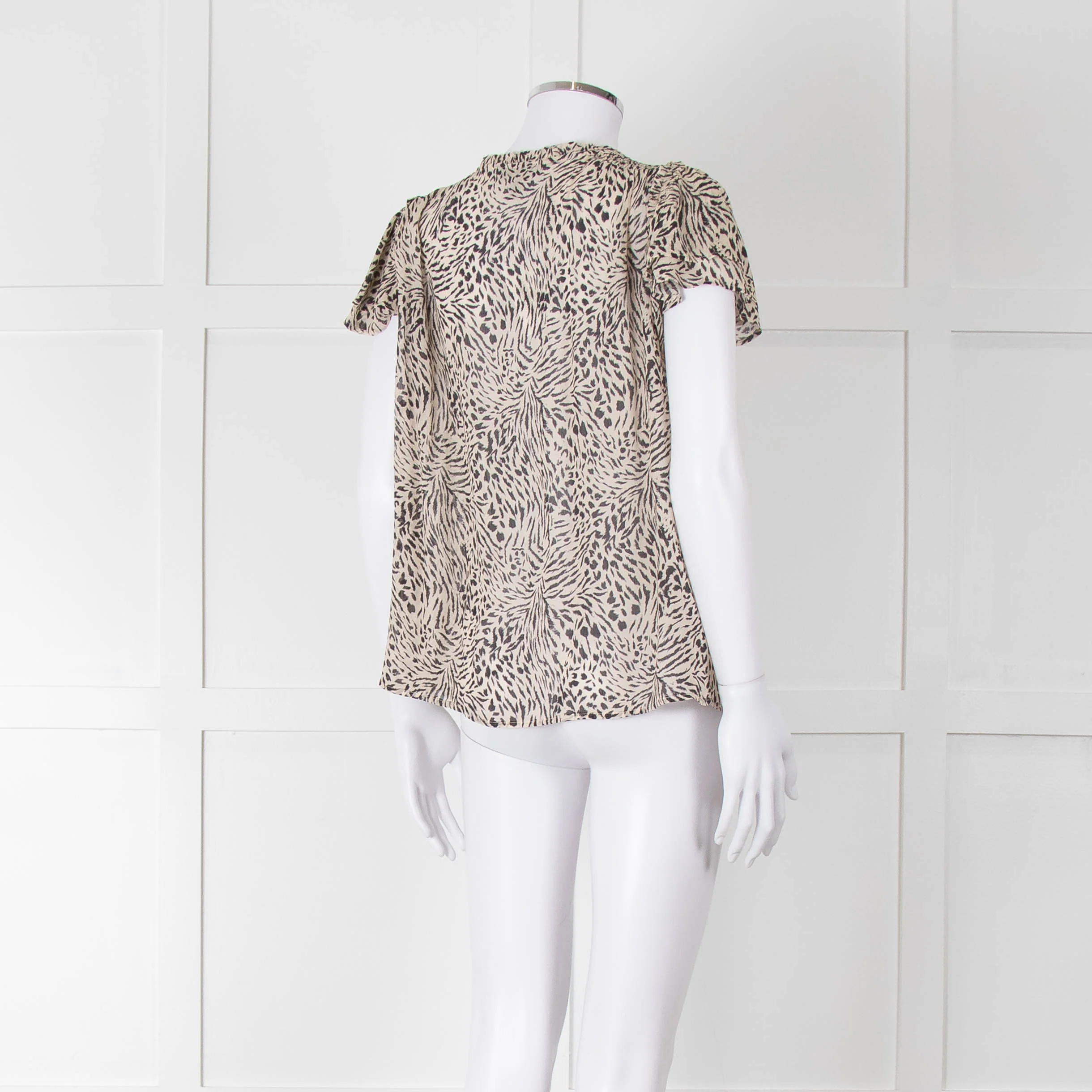 Paige Beige And Black Animal Print Tie Neck Top - Image 4