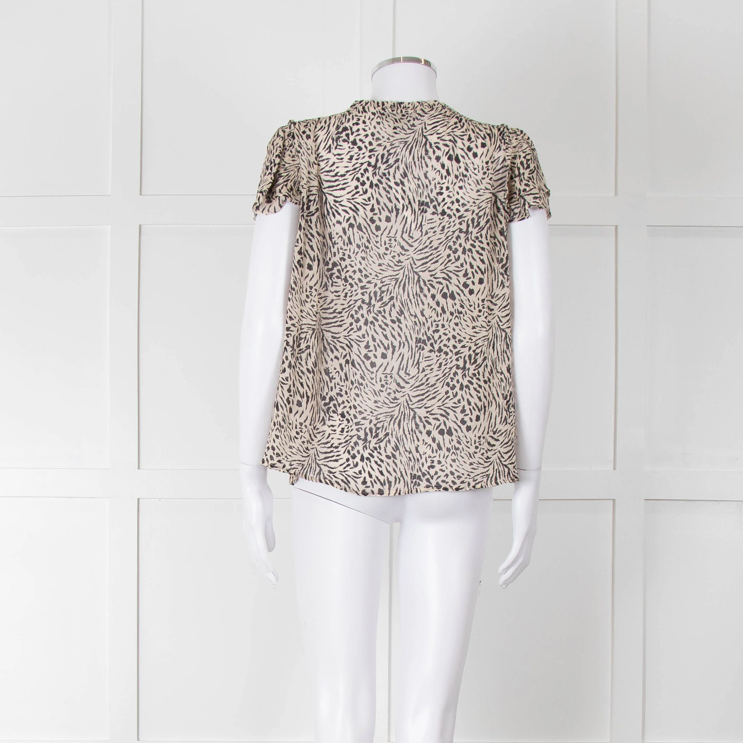 Paige Beige And Black Animal Print Tie Neck Top - Image 5