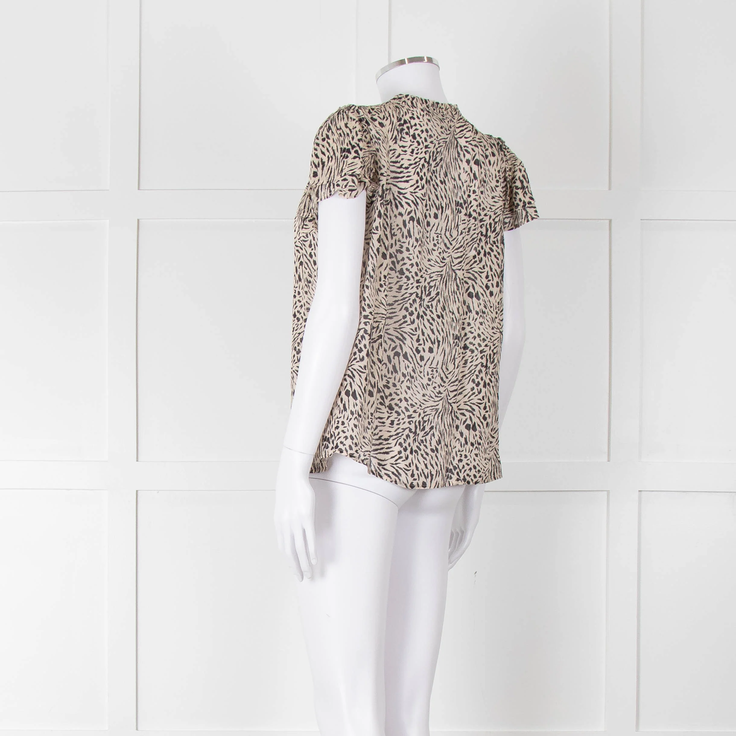 Paige Beige And Black Animal Print Tie Neck Top - Image 6