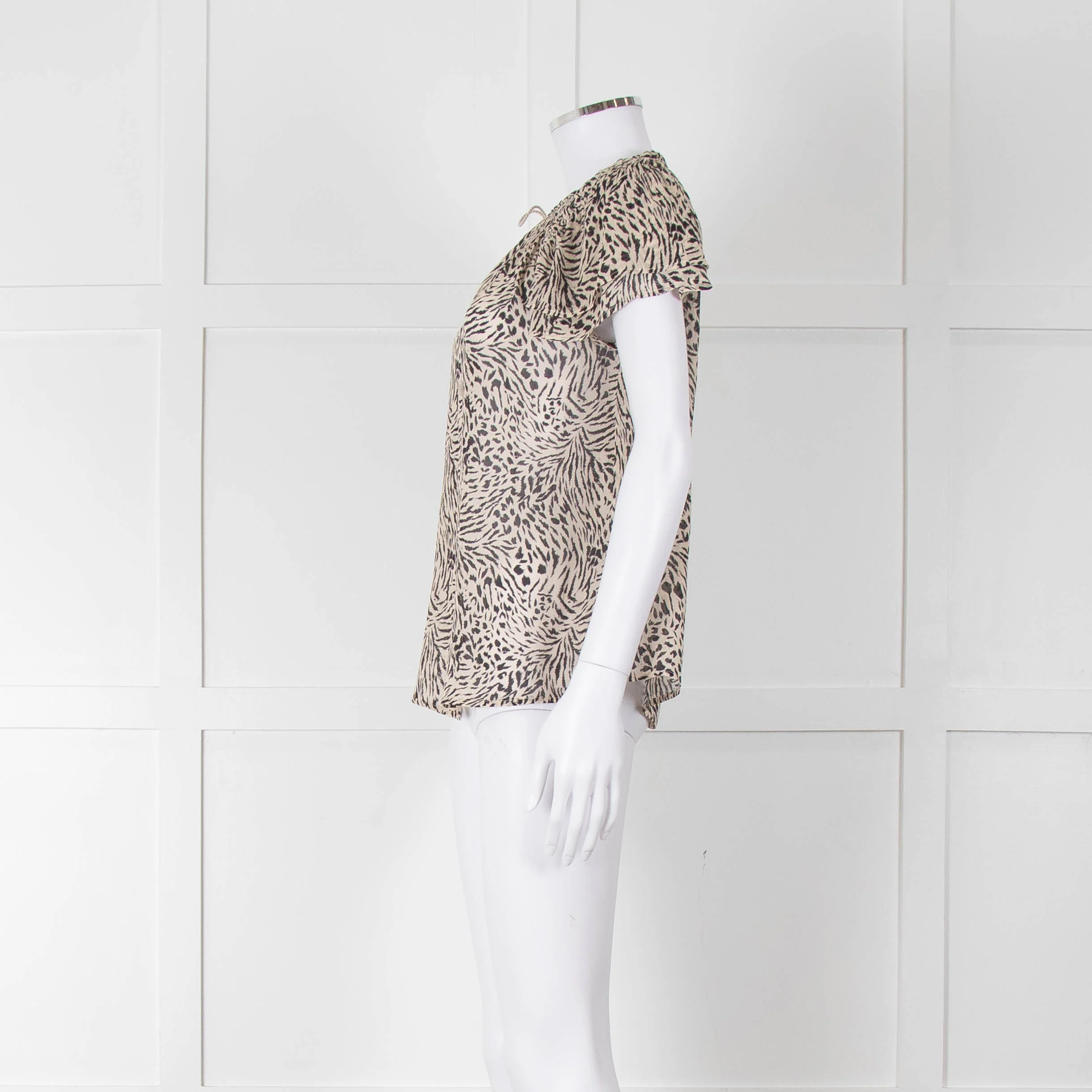 Paige Beige And Black Animal Print Tie Neck Top - Image 7