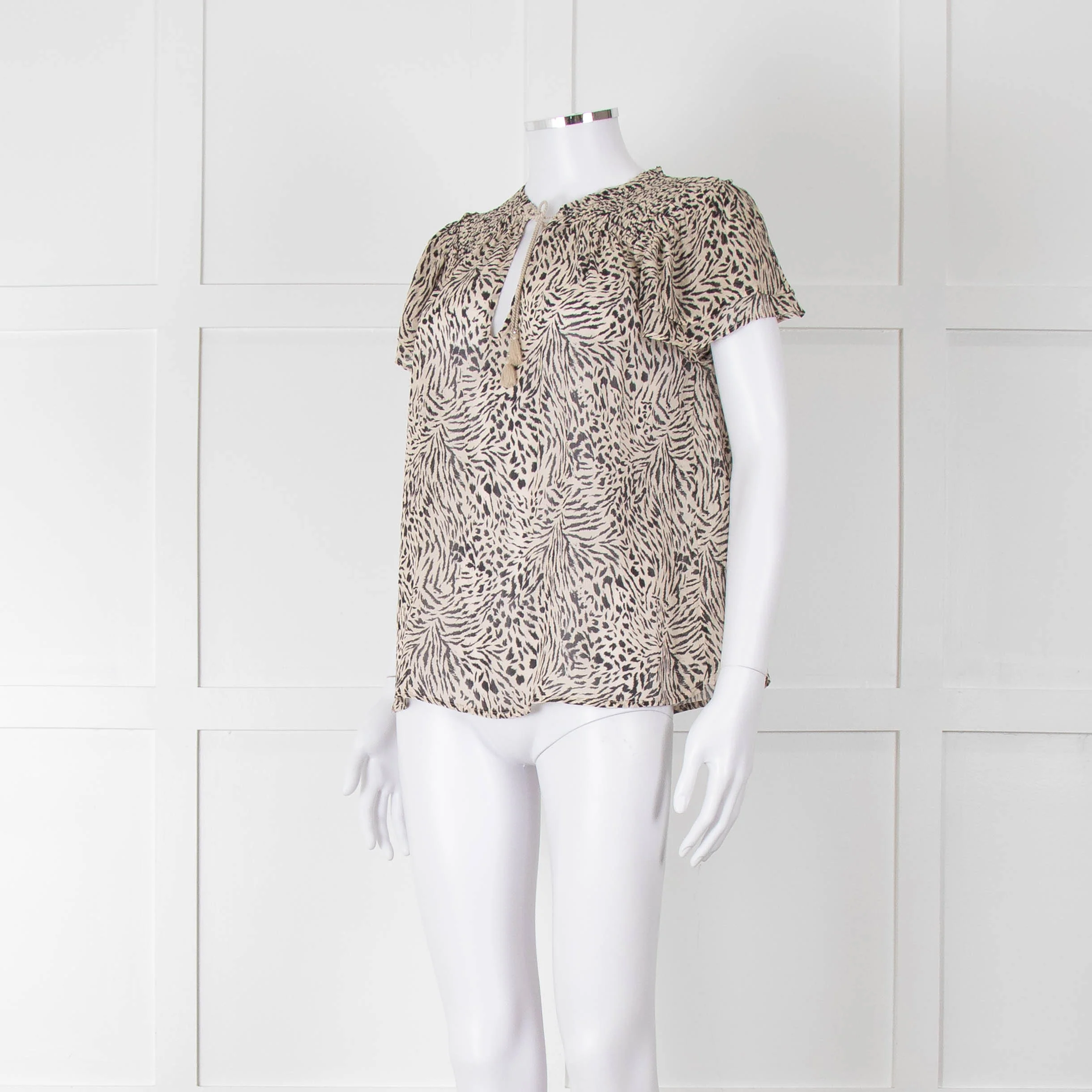 Paige Beige And Black Animal Print Tie Neck Top - Image 8