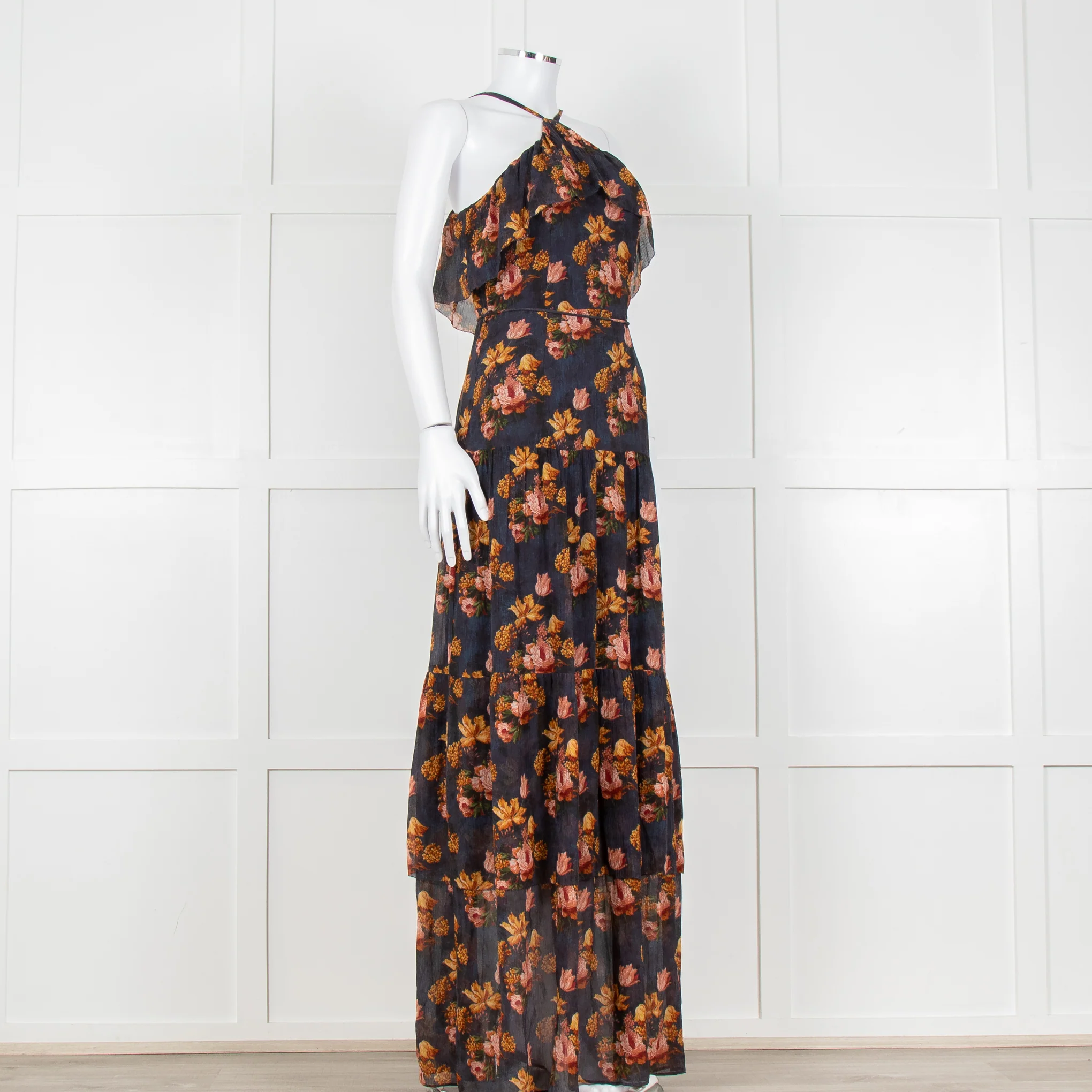Paige Black Floral Chiffon Halter Neck Tiered Maxi Dress - Image 2