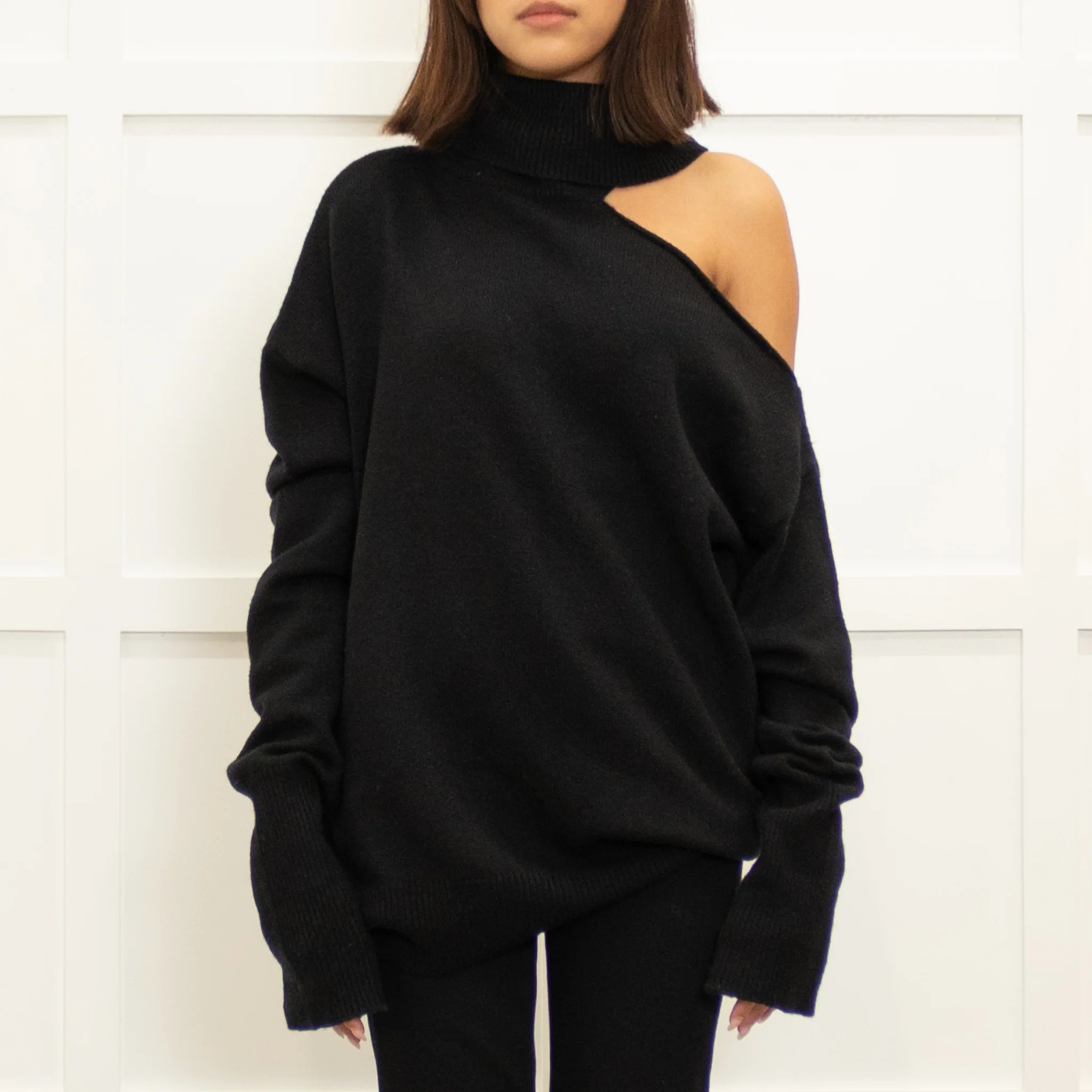 Paige Black Wool Blend Open Shoulder Oversized Rollneck - Image 2