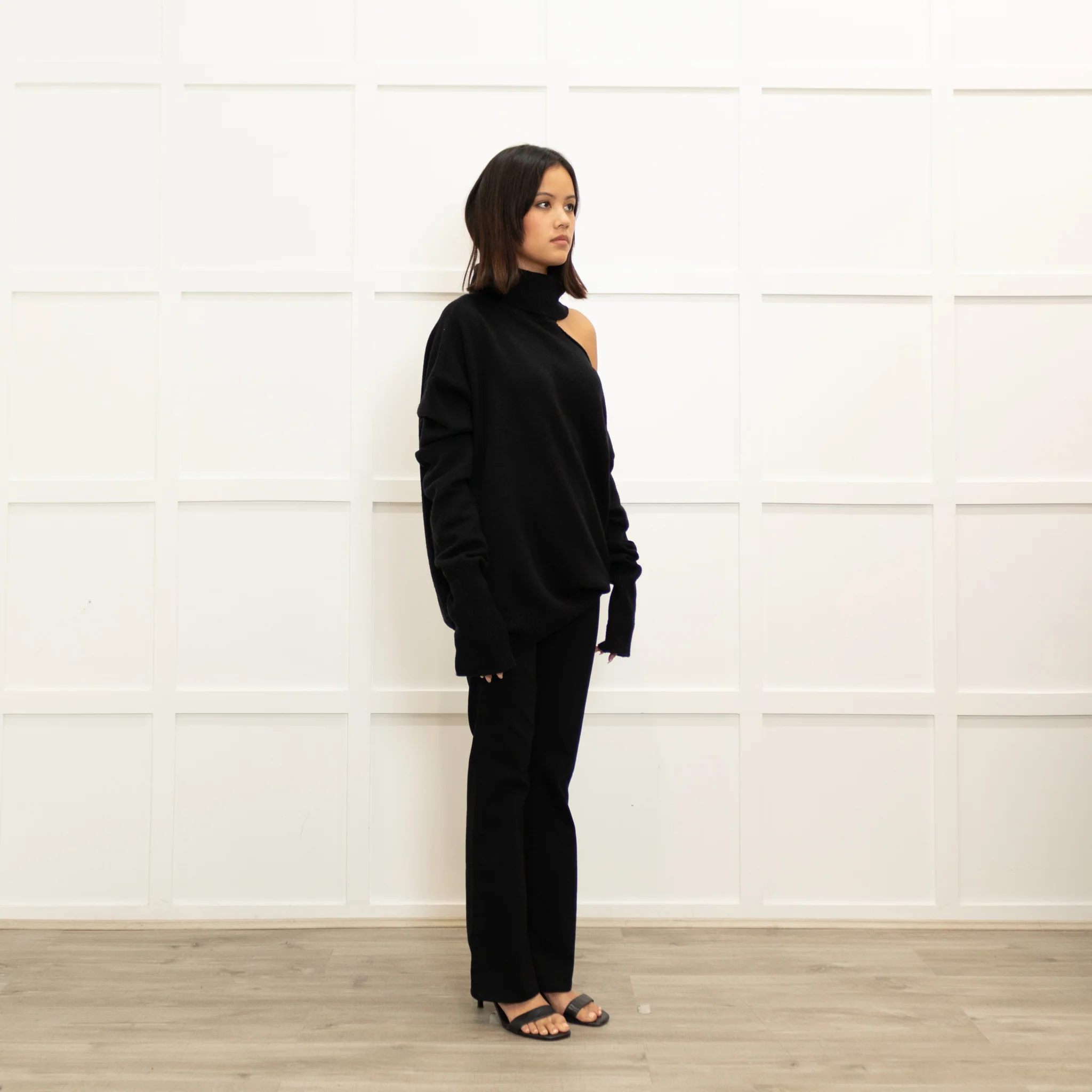 Paige Black Wool Blend Open Shoulder Oversized Rollneck - Image 3