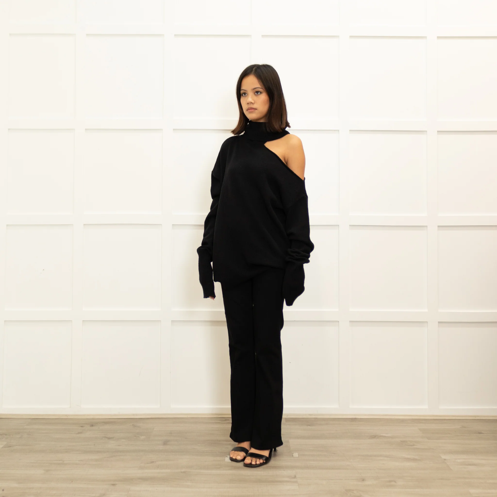 Paige Black Wool Blend Open Shoulder Oversized Rollneck - Image 7