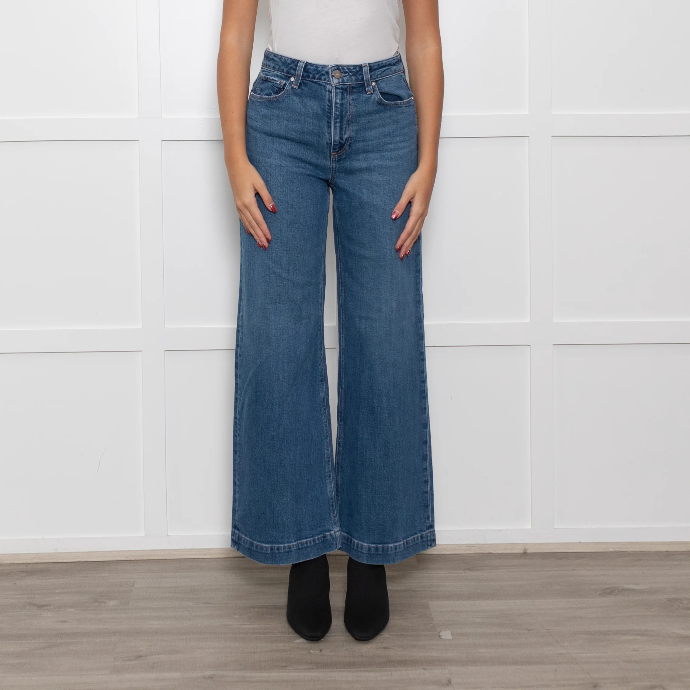 Paige Blue Denim Wide Leg Jeans - Image 2