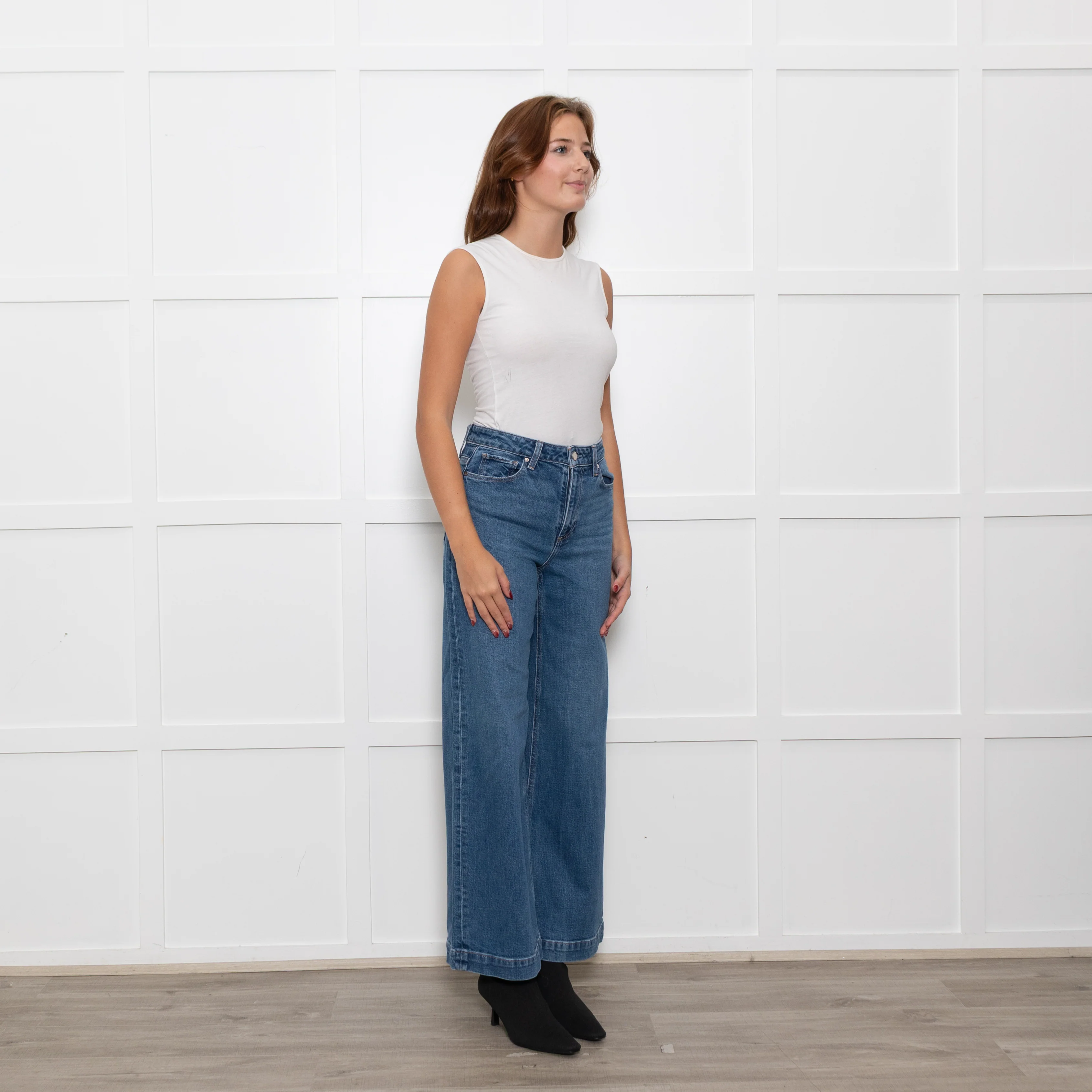Paige Blue Denim Wide Leg Jeans - Image 7