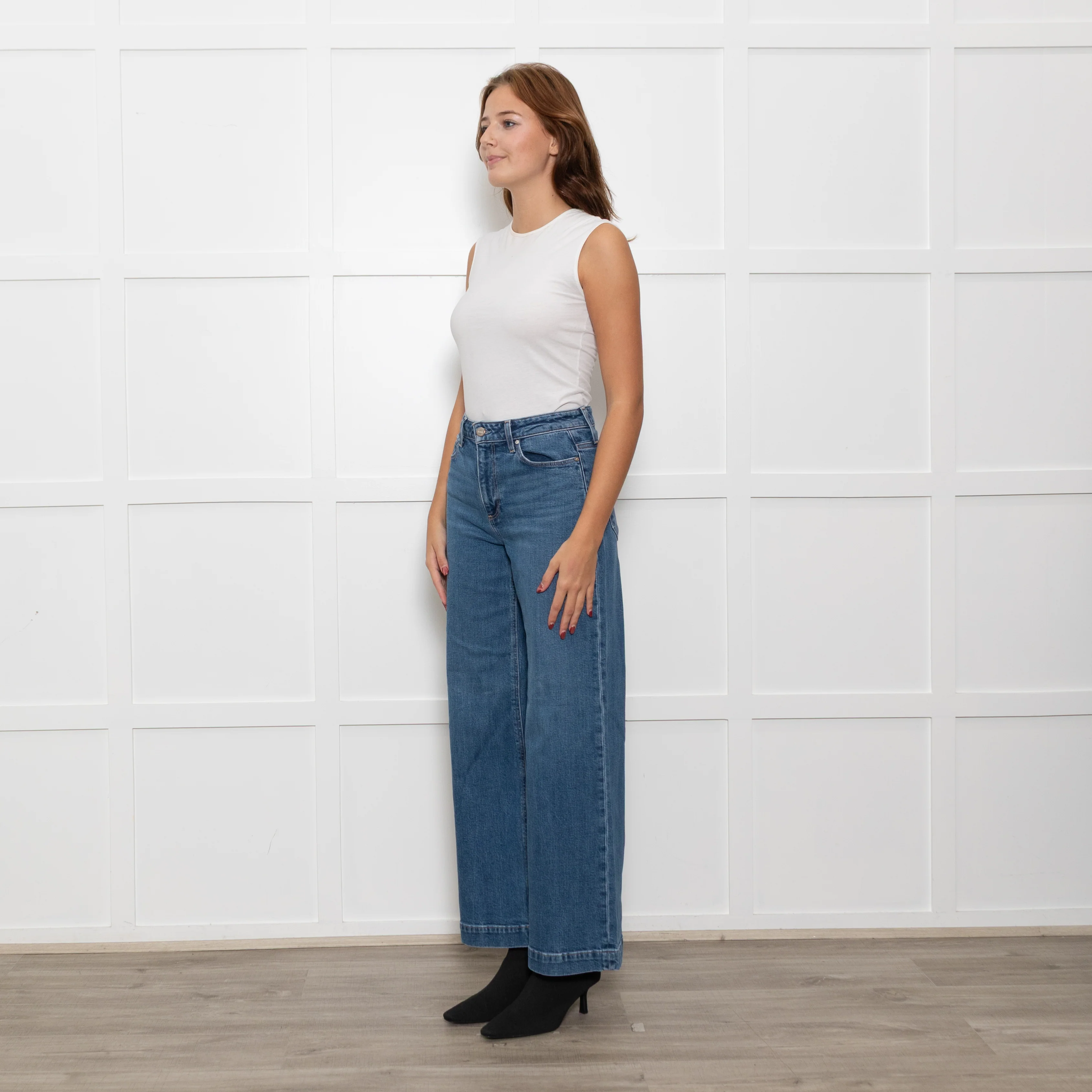 Paige Blue Wide Leg Straight Distressed Detail Denim Trousers - Image 3