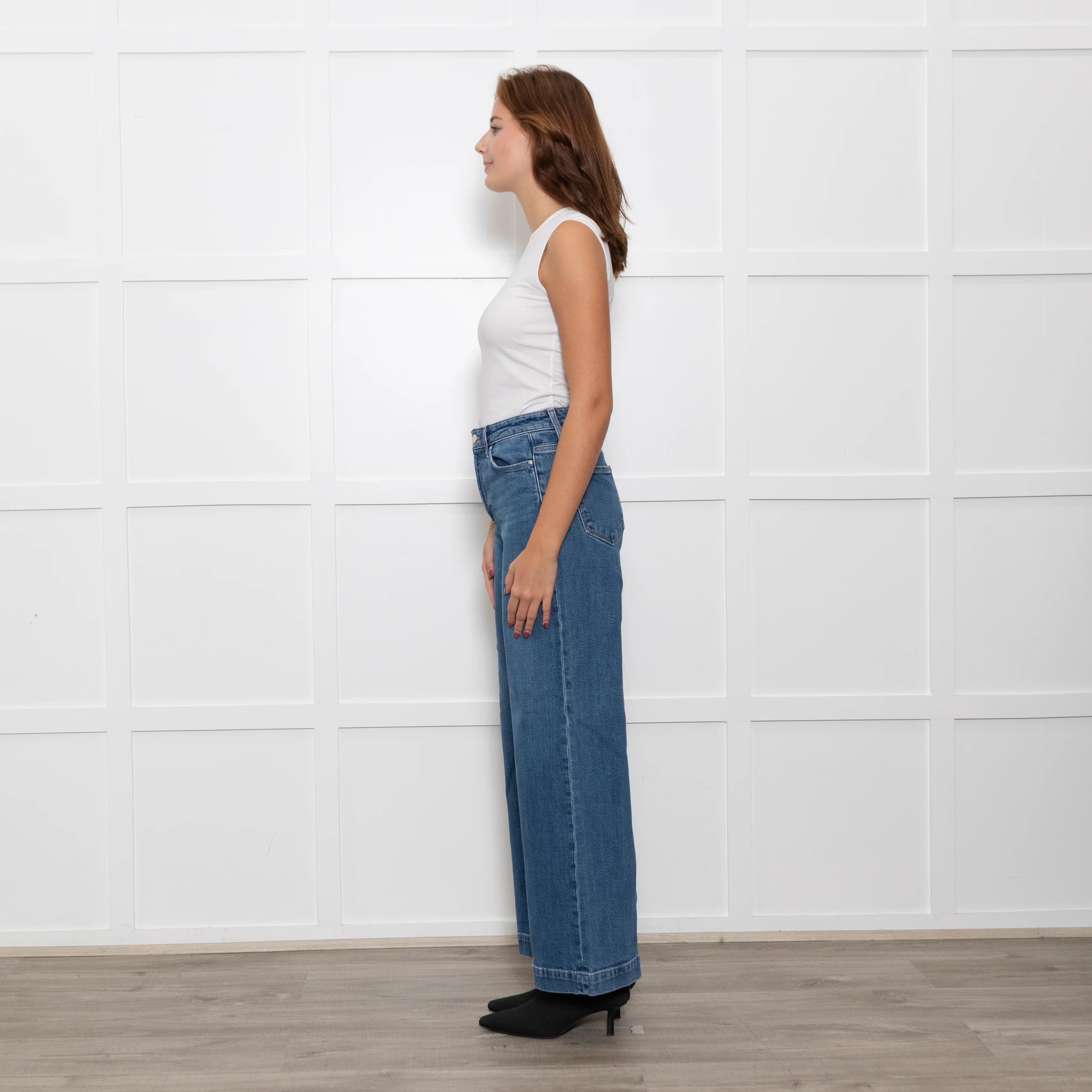 Paige Blue Wide Leg Straight Distressed Detail Denim Trousers - Image 4