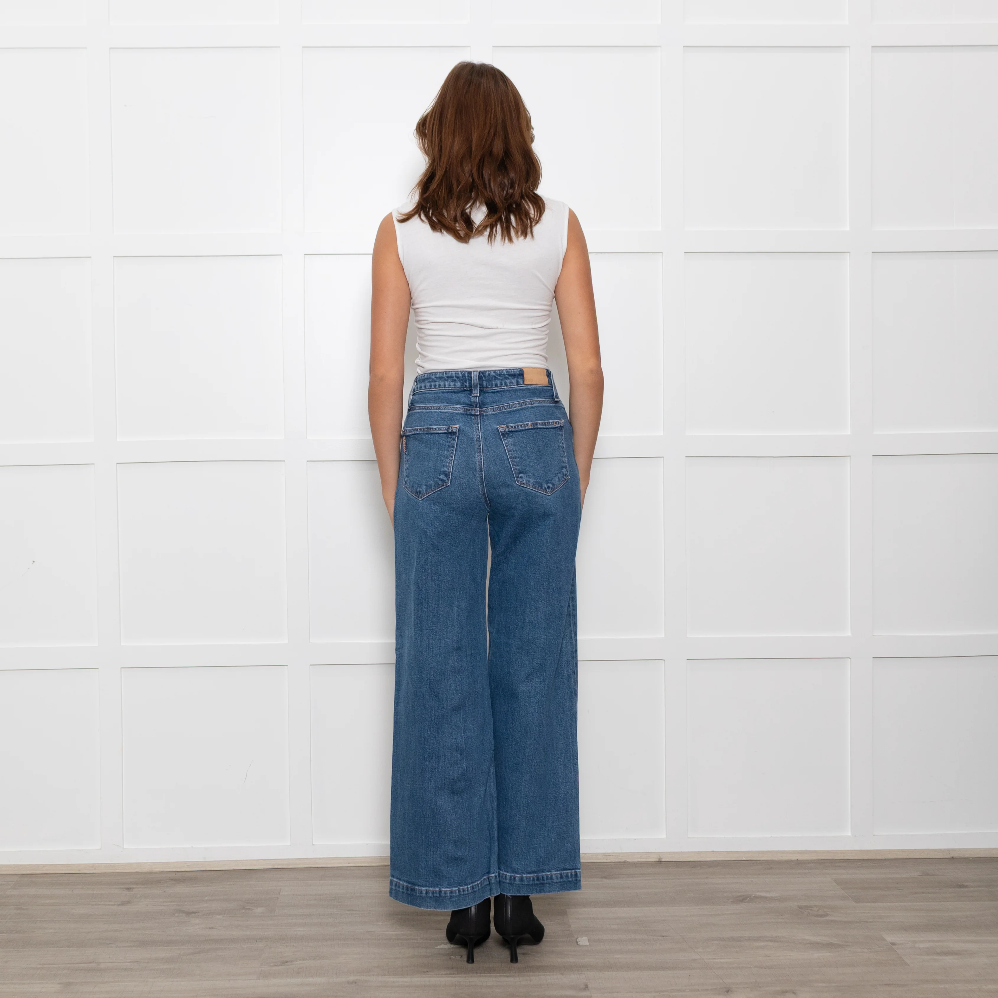 Paige Blue Wide Leg Straight Distressed Detail Denim Trousers - Image 5