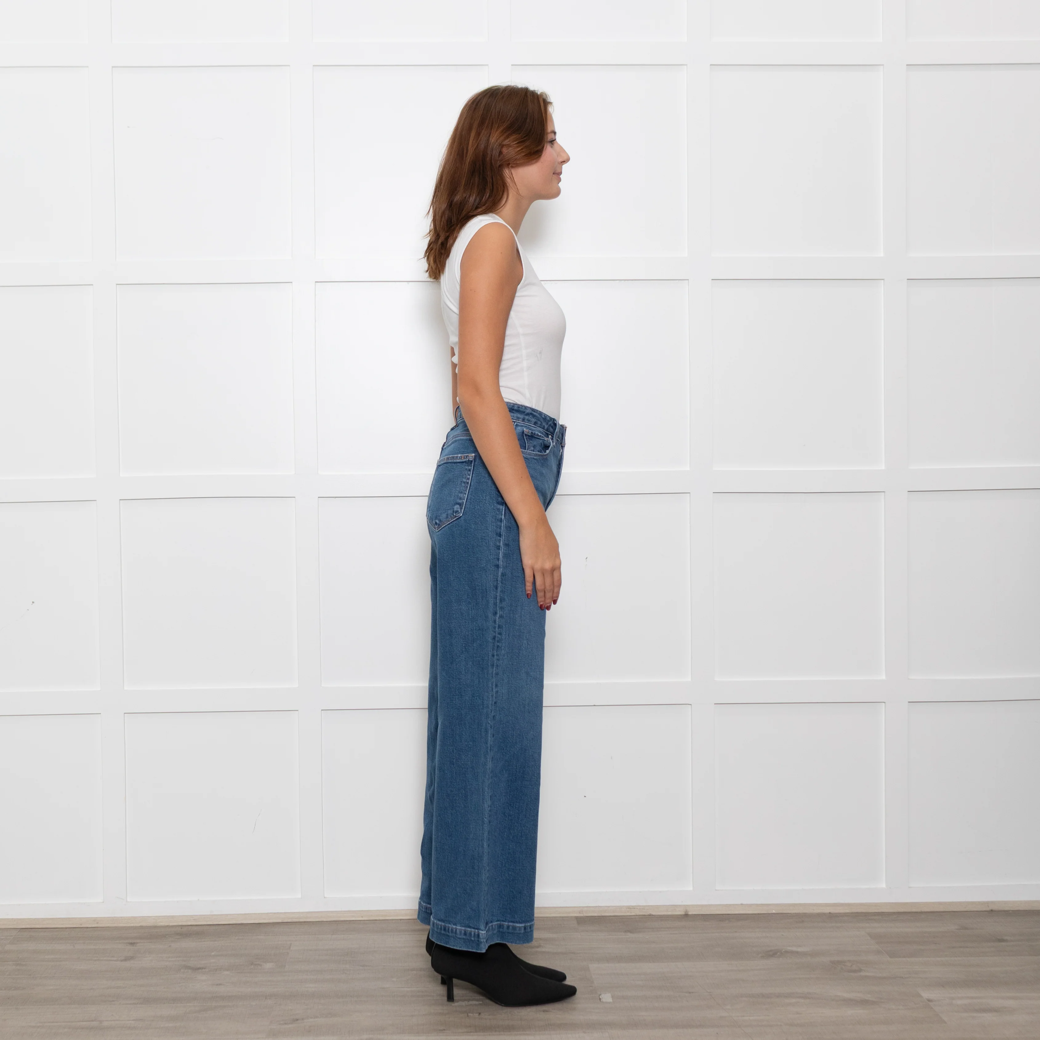 Paige Blue Wide Leg Straight Distressed Detail Denim Trousers - Image 6