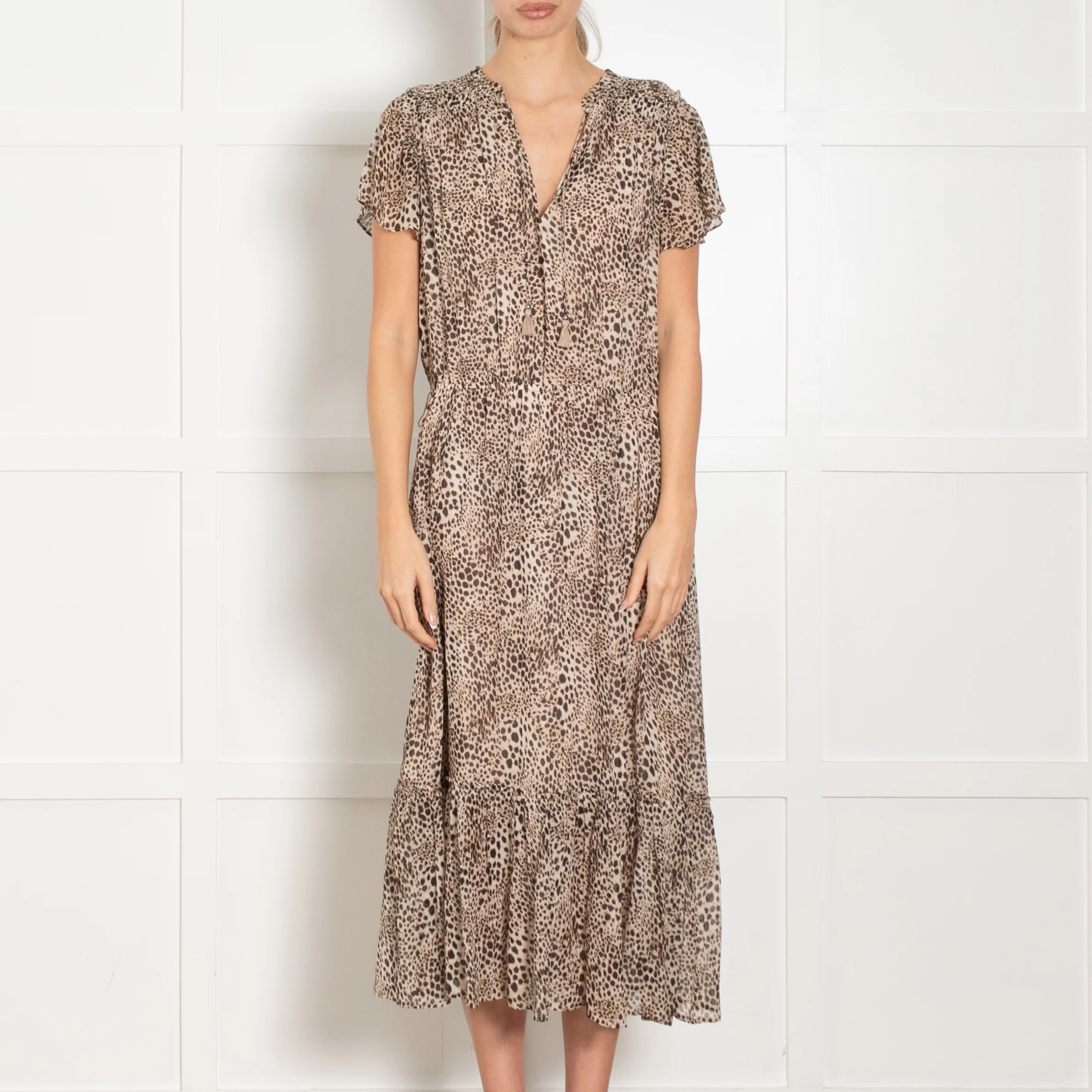 Paige Brown Animal Print Tiered Hem Short Sleeve Dress - Image 2
