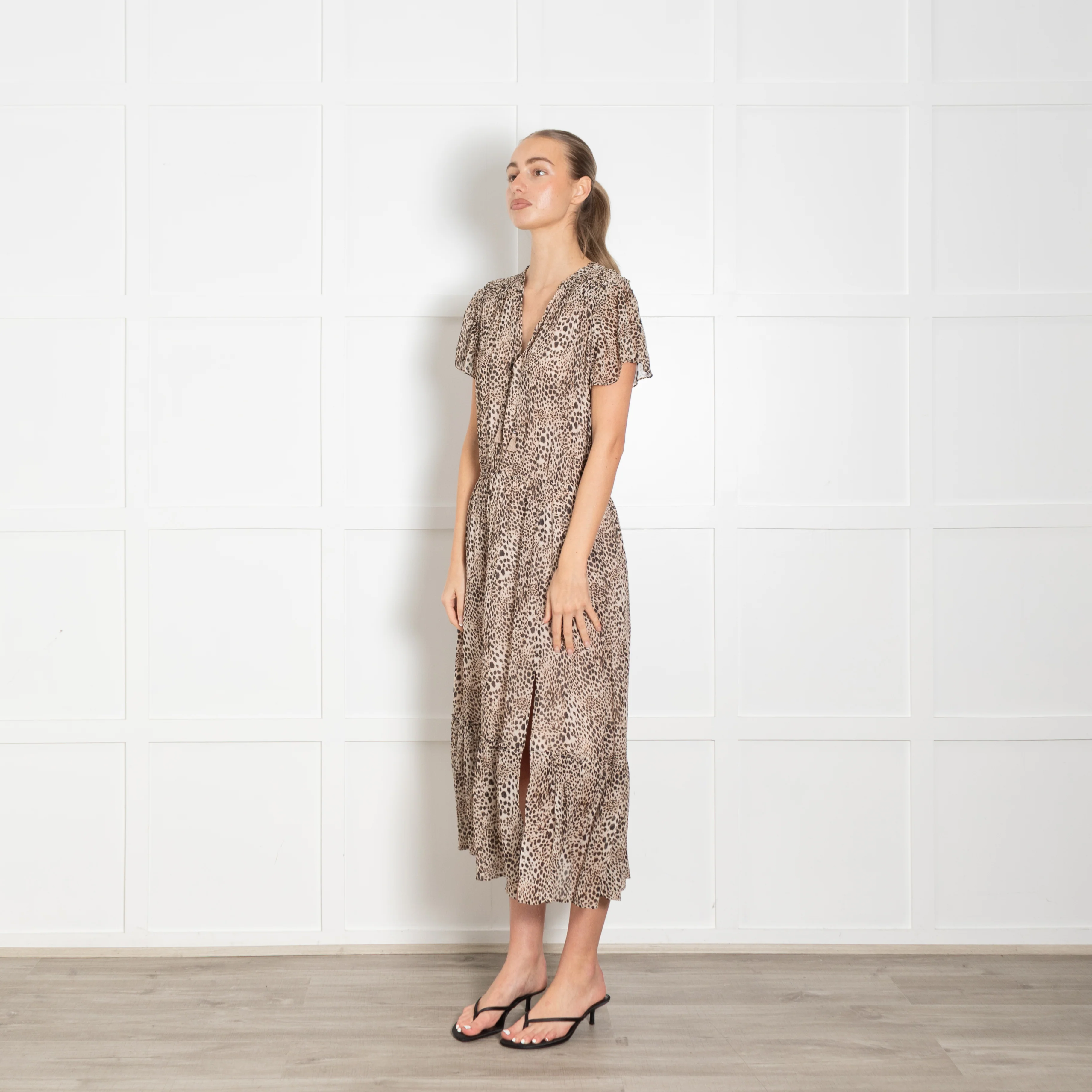Paige Brown Animal Print Tiered Hem Short Sleeve Dress - Image 3