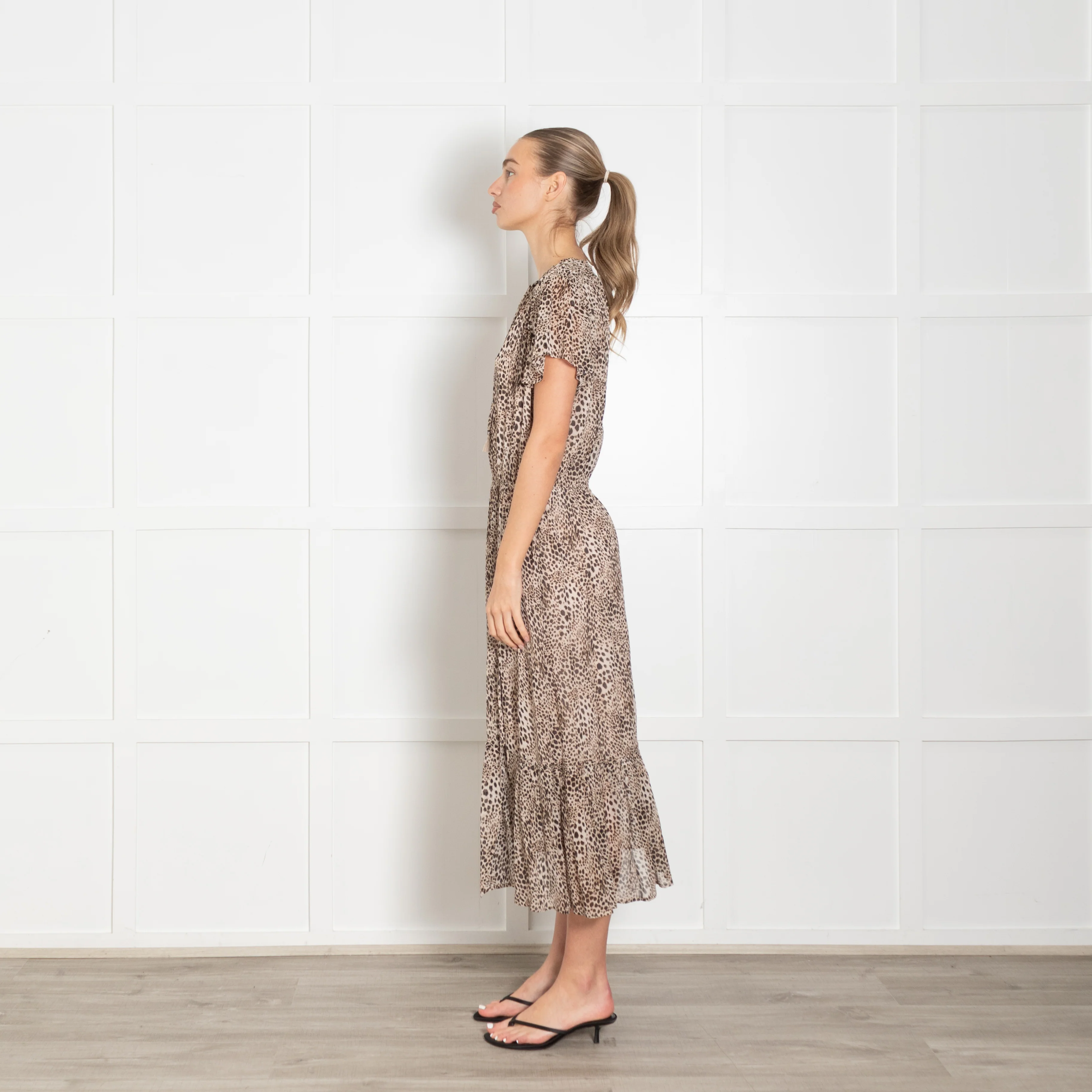 Paige Brown Animal Print Tiered Hem Short Sleeve Dress - Image 4