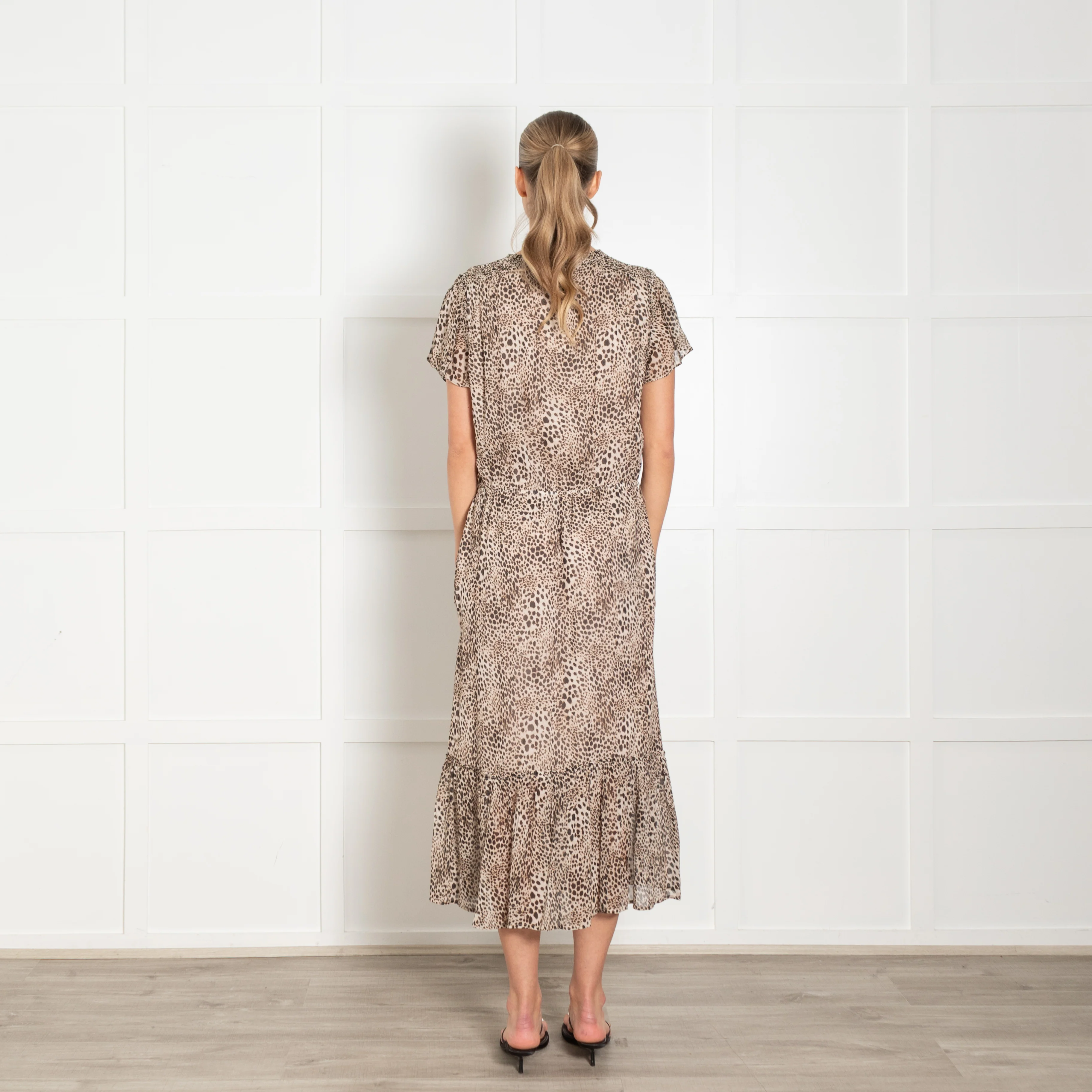 Paige Brown Animal Print Tiered Hem Short Sleeve Dress - Image 5