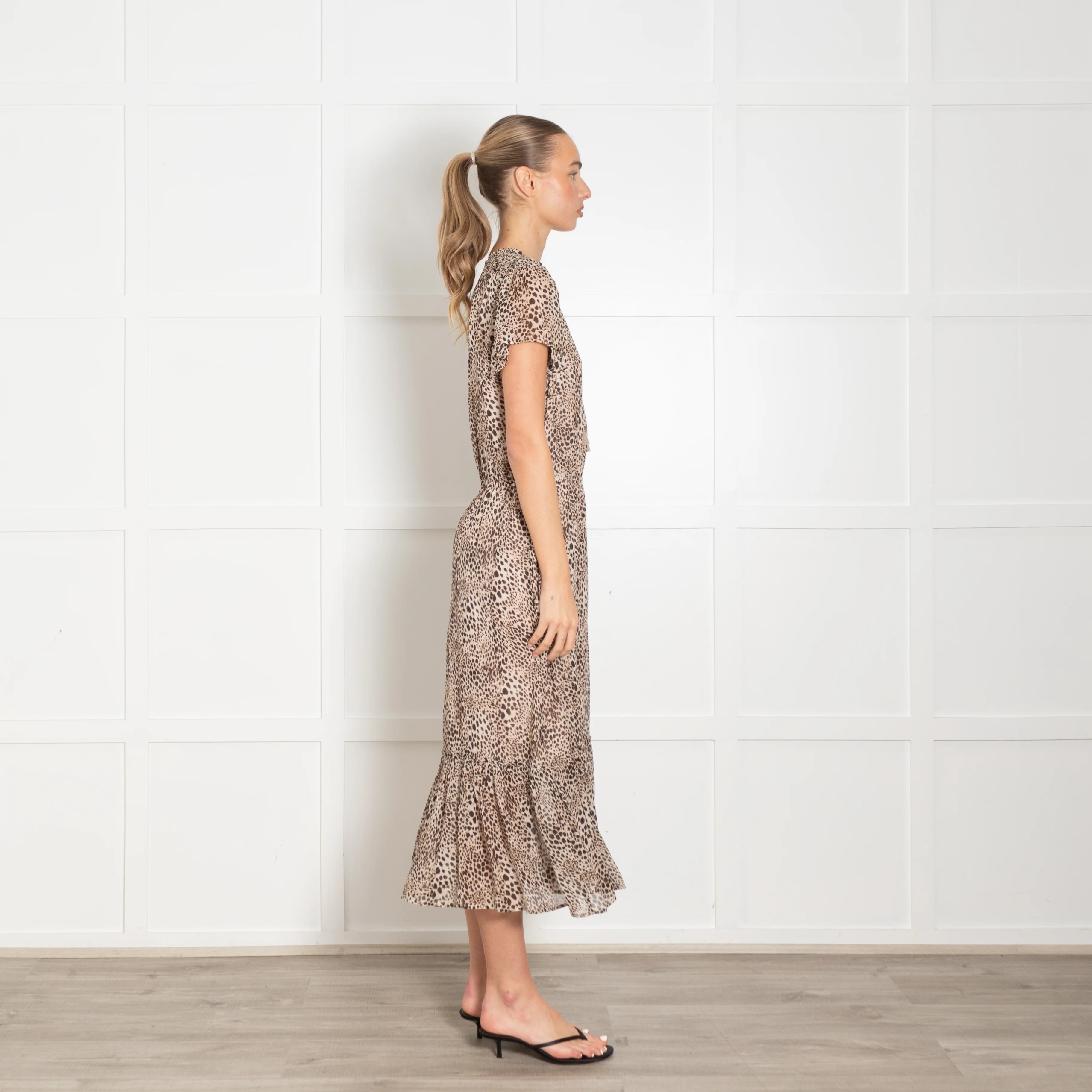 Paige Brown Animal Print Tiered Hem Short Sleeve Dress - Image 6