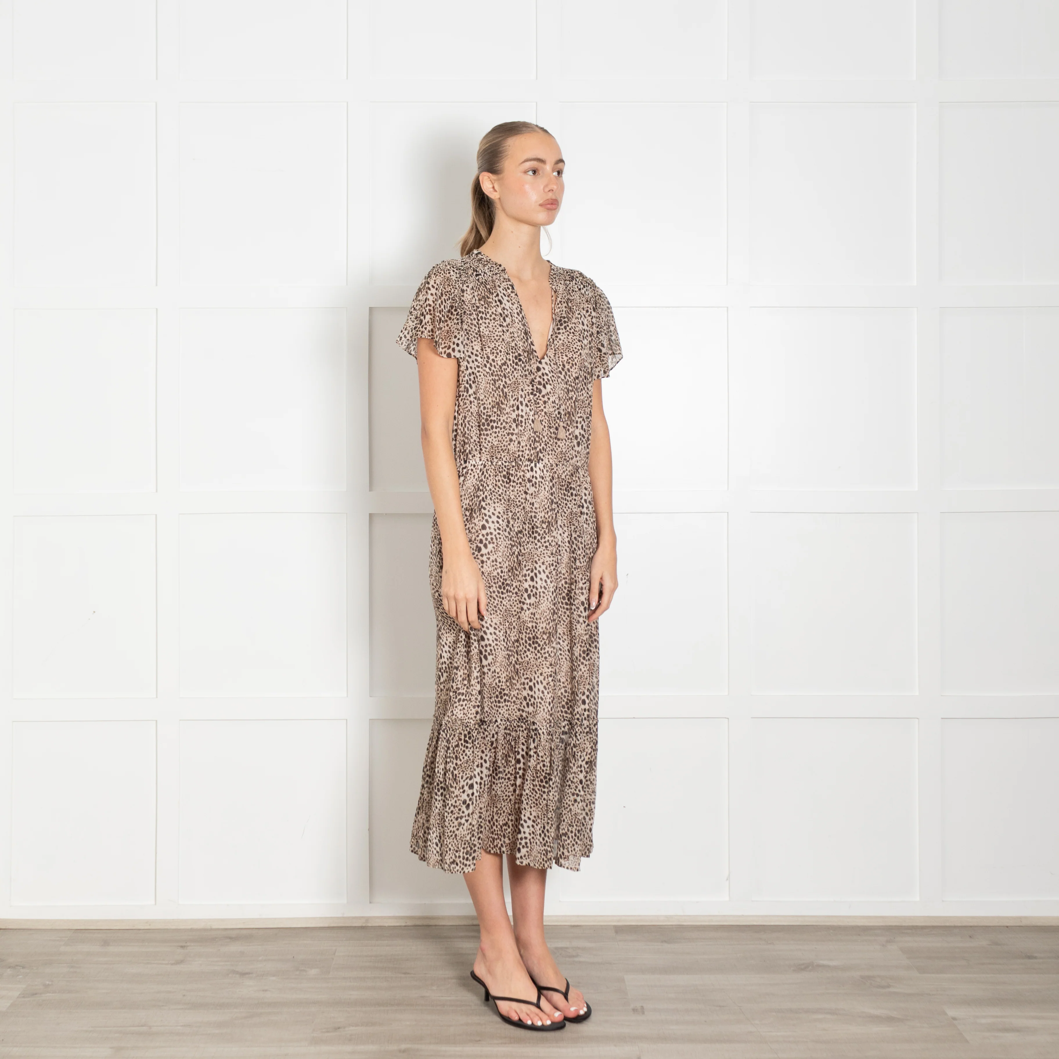 Paige Brown Animal Print Tiered Hem Short Sleeve Dress - Image 7