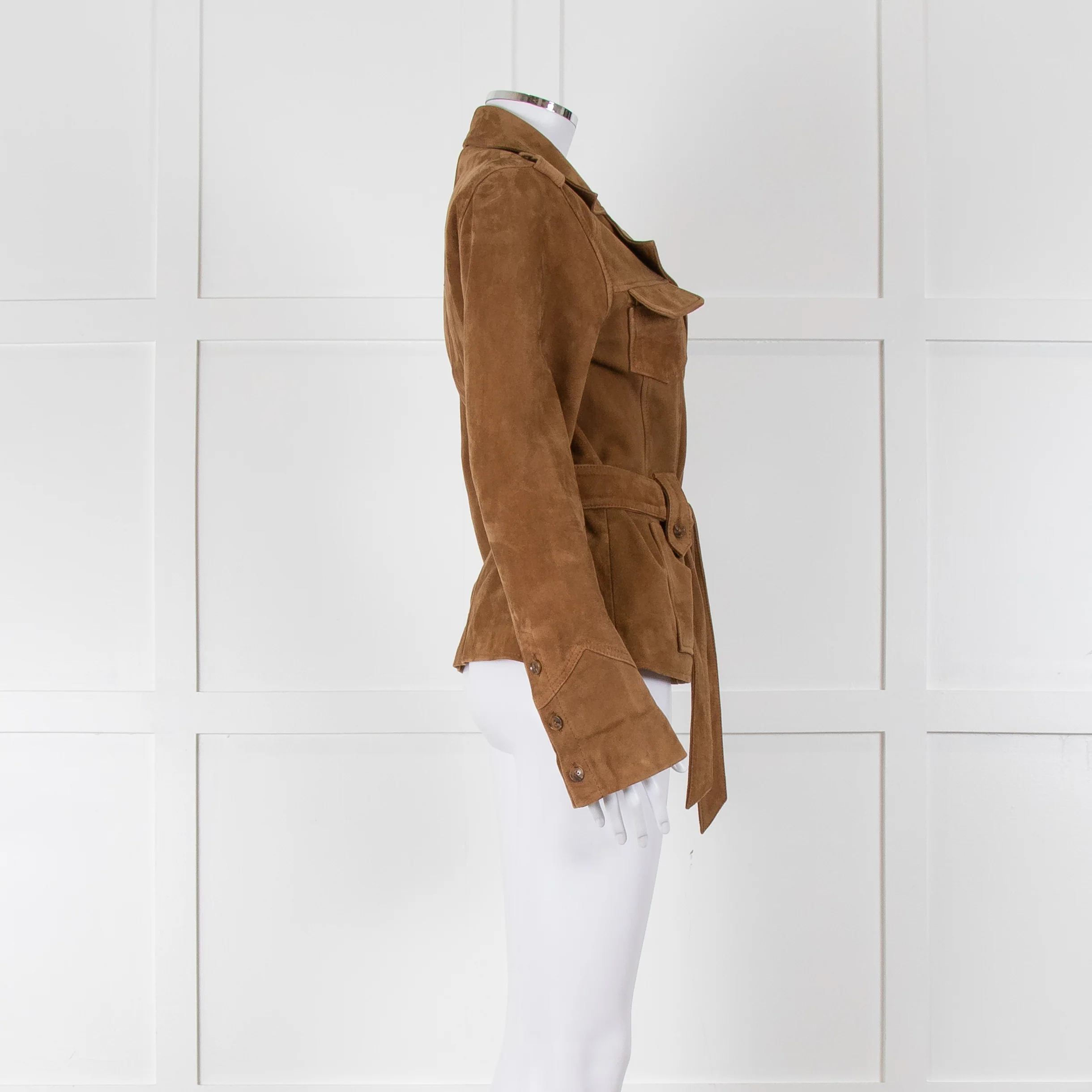 Paige Camel Suede Safari Jacket with Belted Waist - Image 3