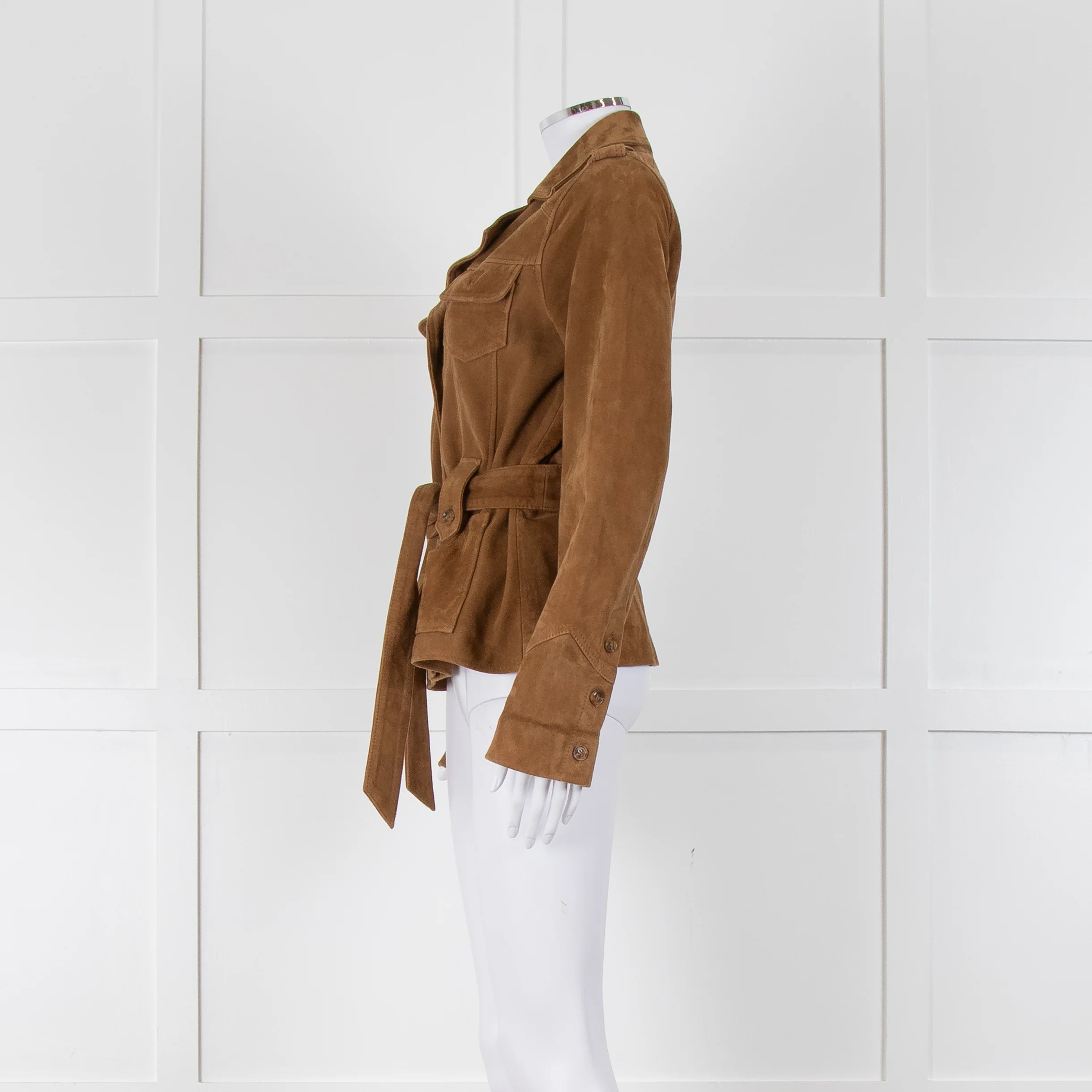 Paige Camel Suede Safari Jacket with Belted Waist - Image 7