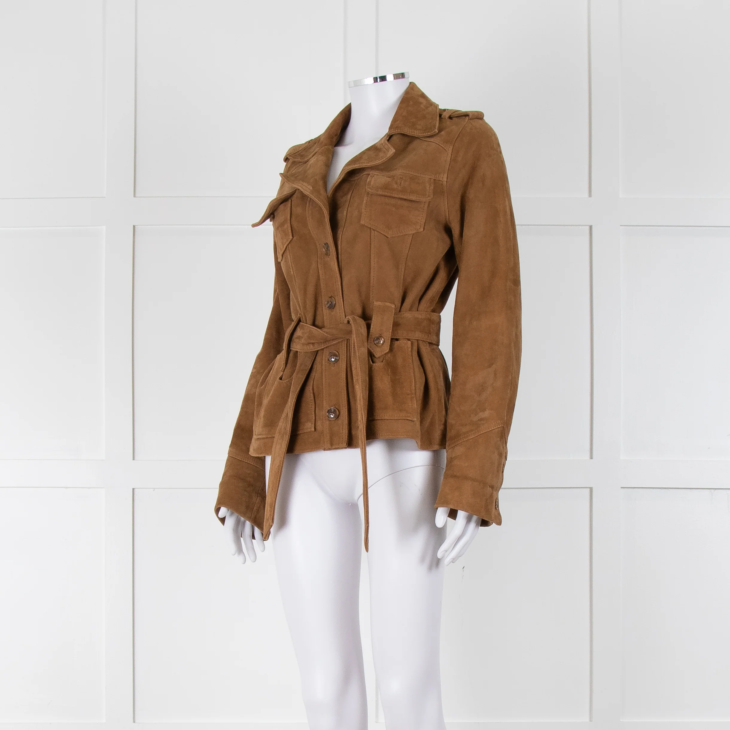 Paige Camel Suede Safari Jacket with Belted Waist - Image 8
