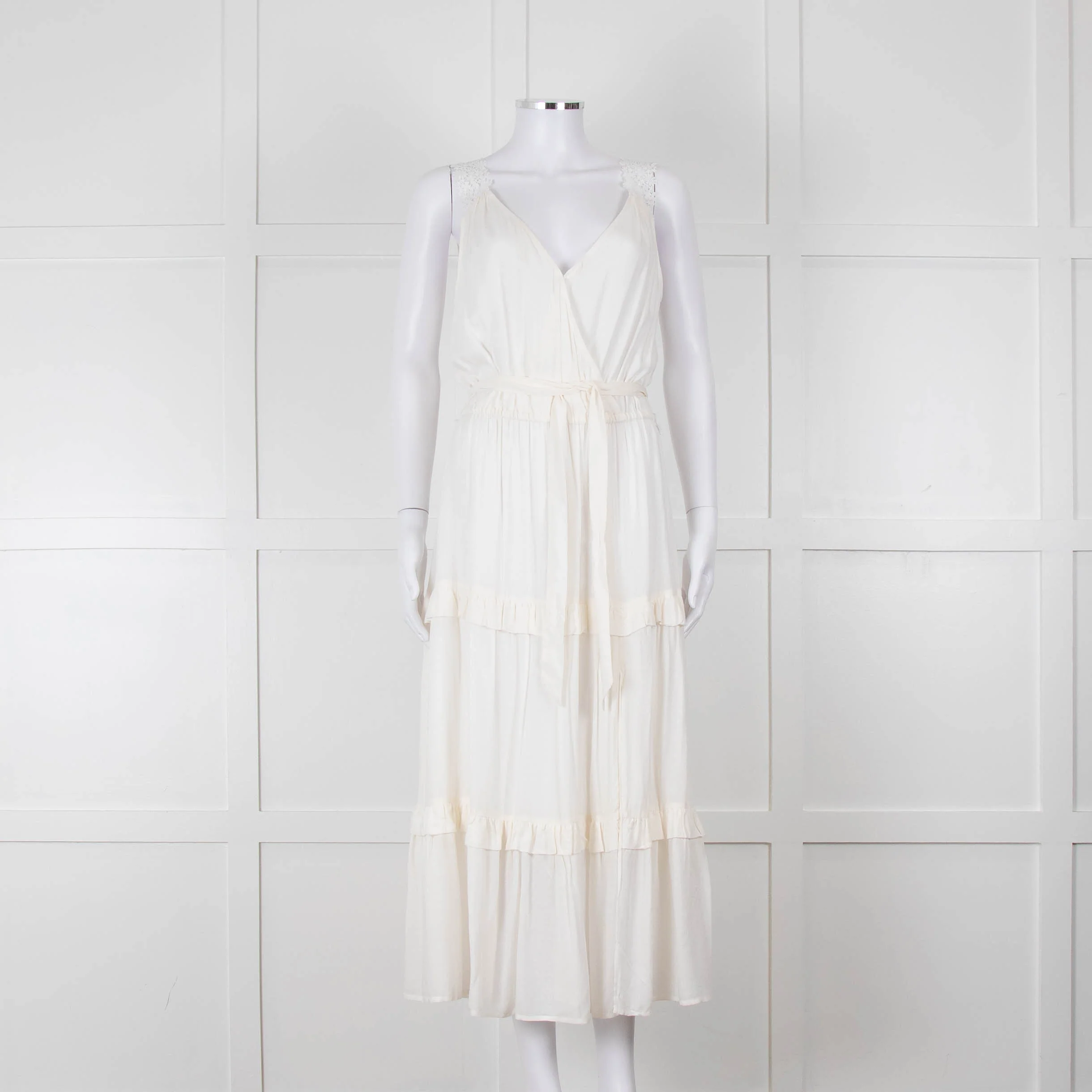Paige Cream Sleeveless Tiered Frill Dress With Belt