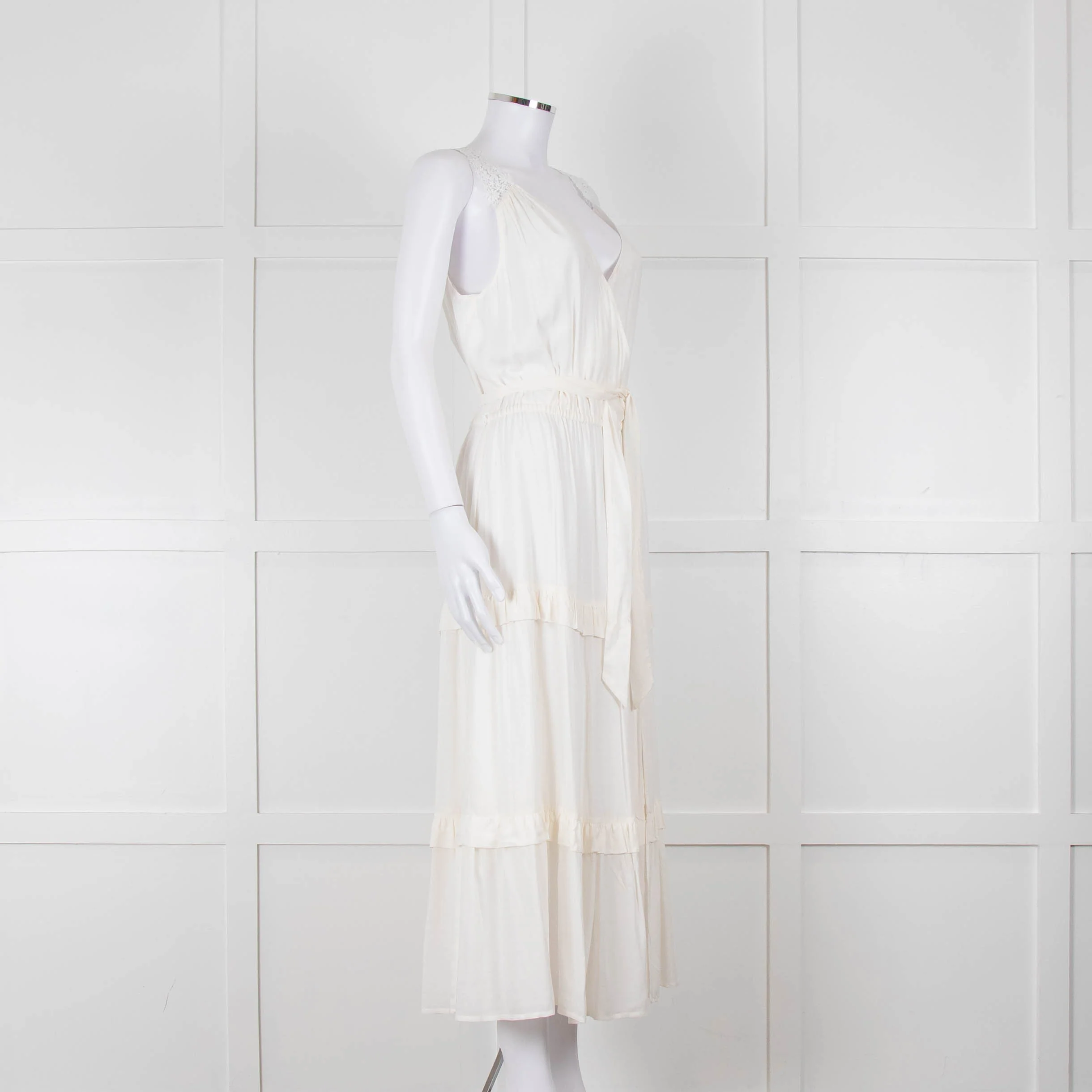 Paige Cream Sleeveless Tiered Frill Dress With Belt - Image 2