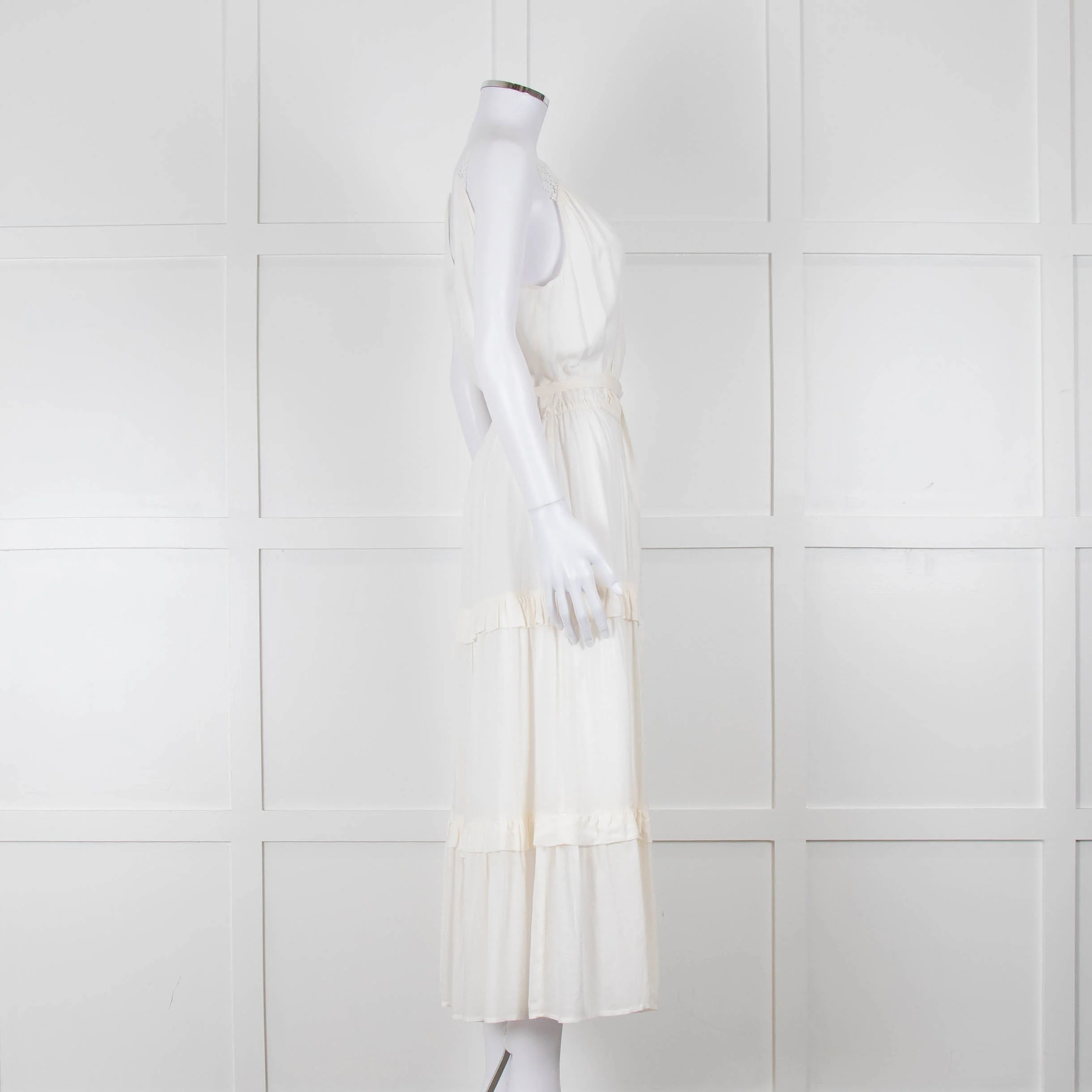 Paige Cream Sleeveless Tiered Frill Dress With Belt - Image 3