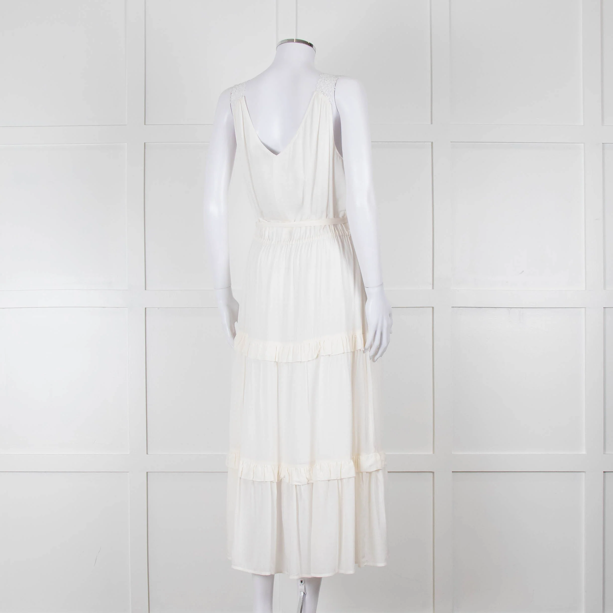 Paige Cream Sleeveless Tiered Frill Dress With Belt - Image 4