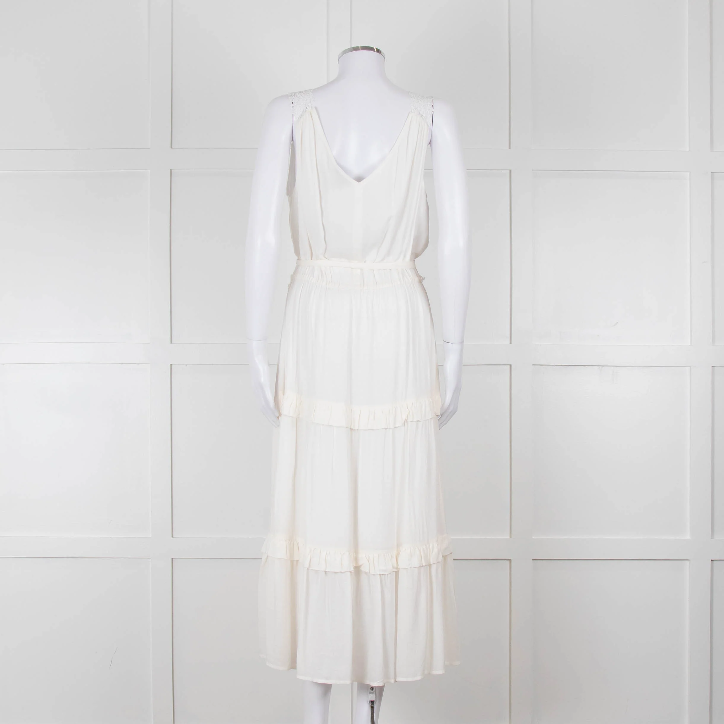 Paige Cream Sleeveless Tiered Frill Dress With Belt - Image 5