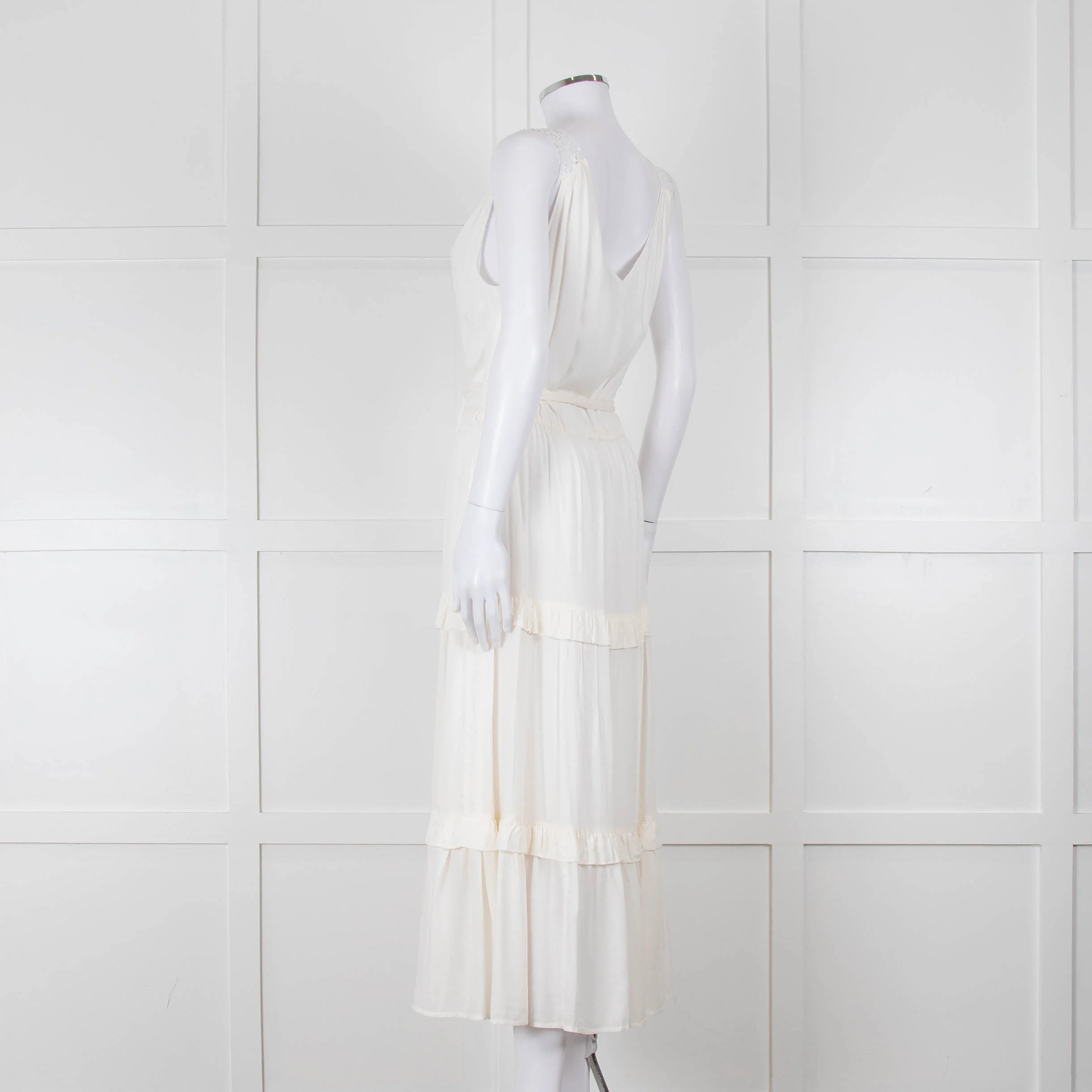 Paige Cream Sleeveless Tiered Frill Dress With Belt - Image 6