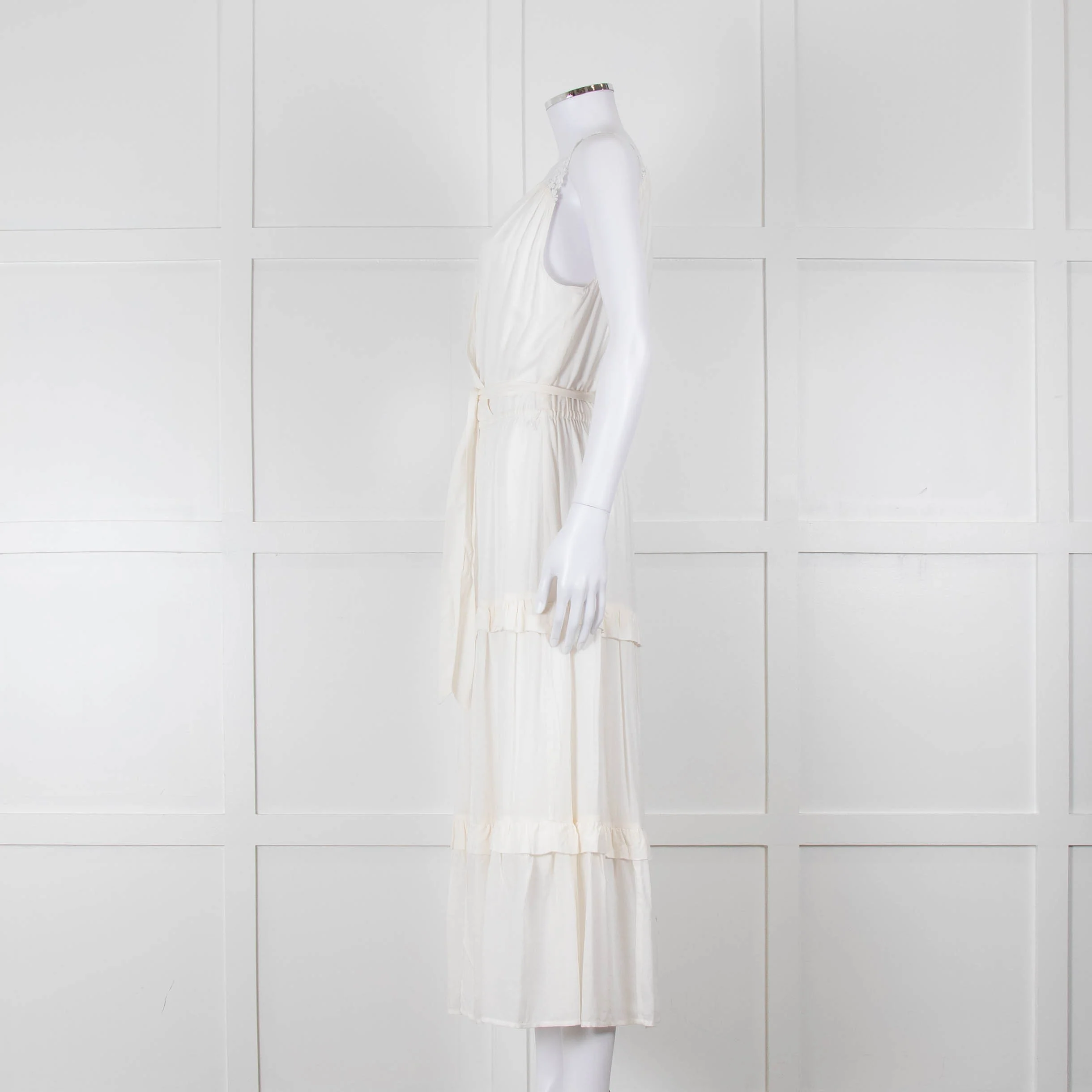 Paige Cream Sleeveless Tiered Frill Dress With Belt - Image 7