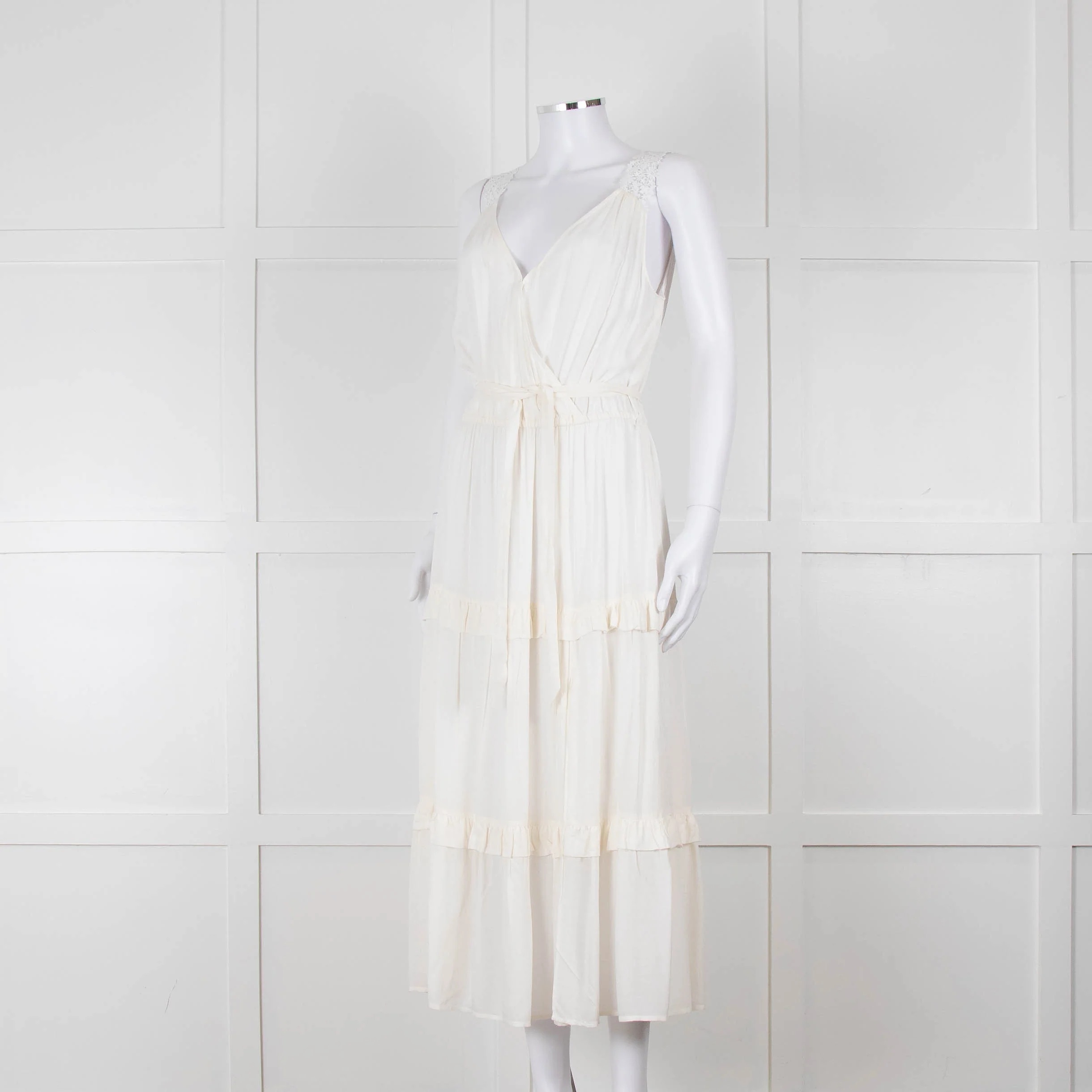 Paige Cream Sleeveless Tiered Frill Dress With Belt - Image 8