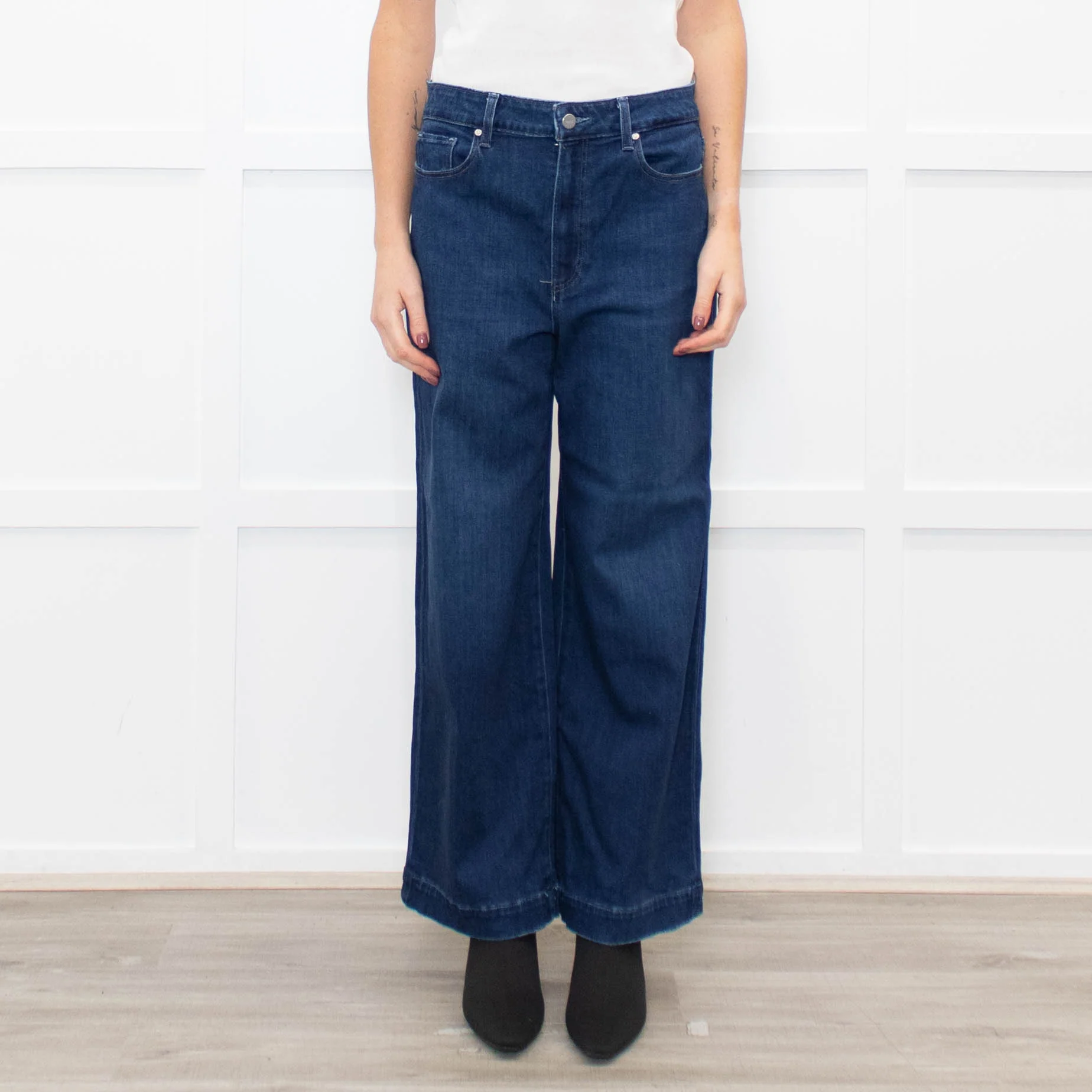 Paige Dark Blue Anessa Wide Leg Jeans - Image 2