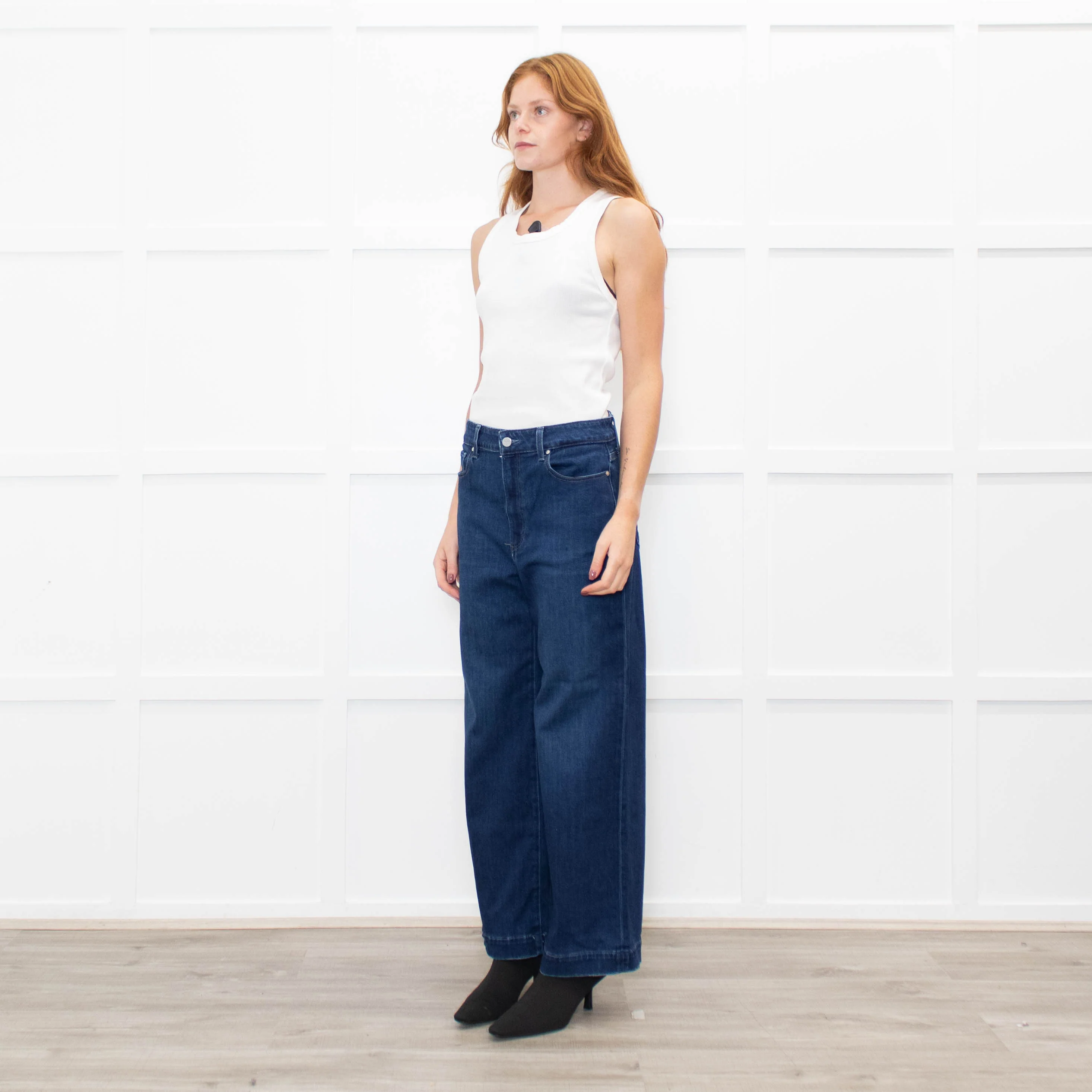 Paige Dark Blue Anessa Wide Leg Jeans - Image 3