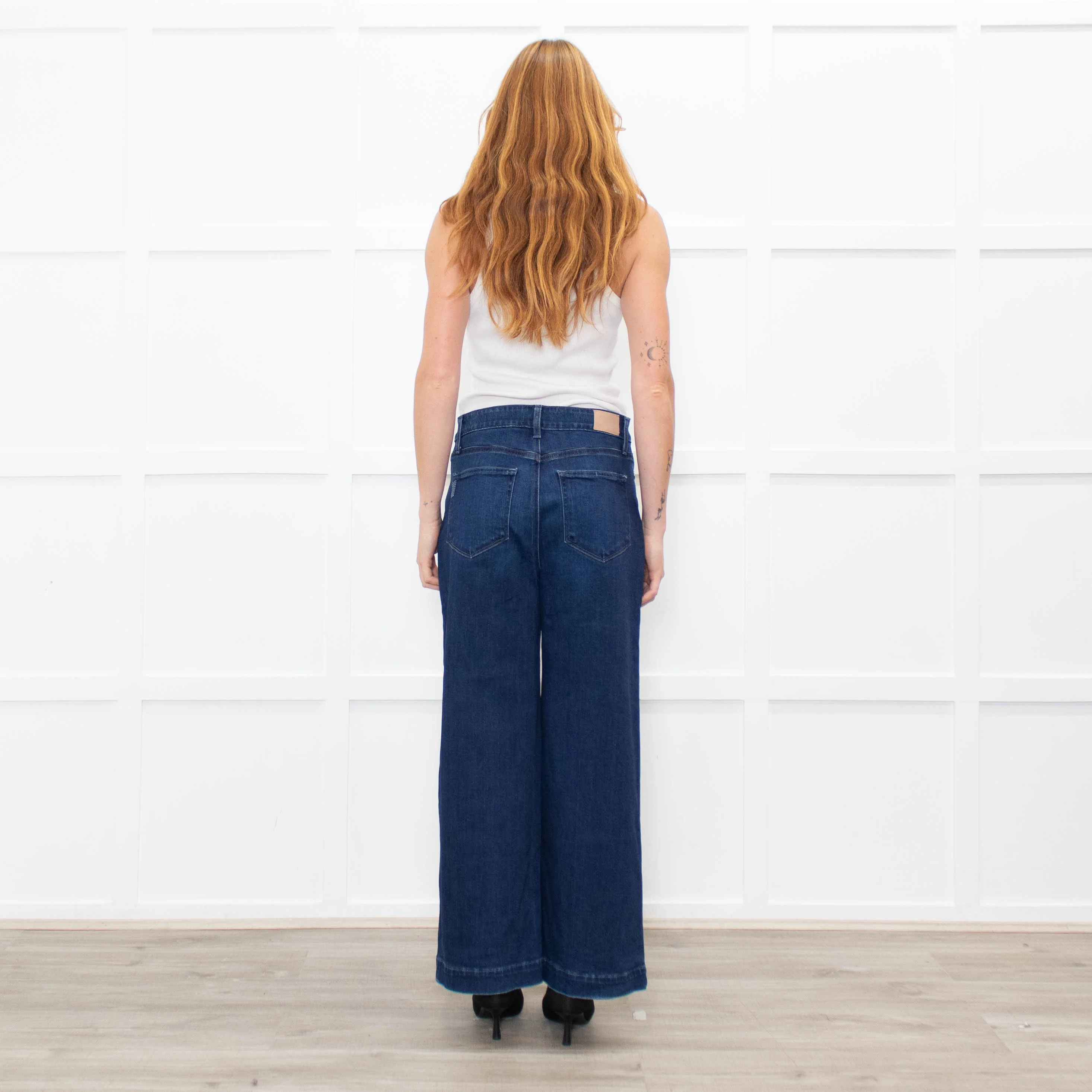Paige Dark Blue Anessa Wide Leg Jeans - Image 5