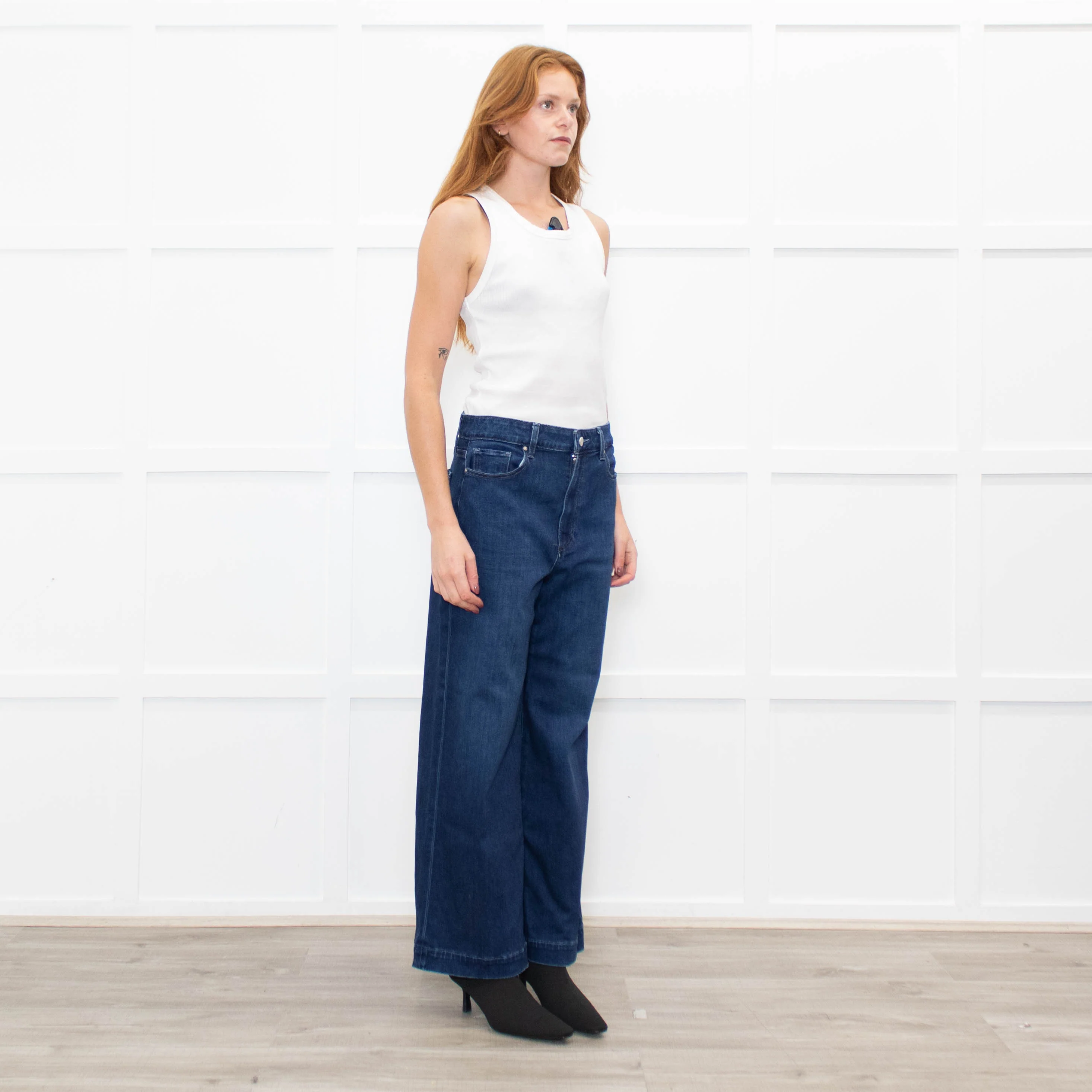 Paige Dark Blue Anessa Wide Leg Jeans - Image 7