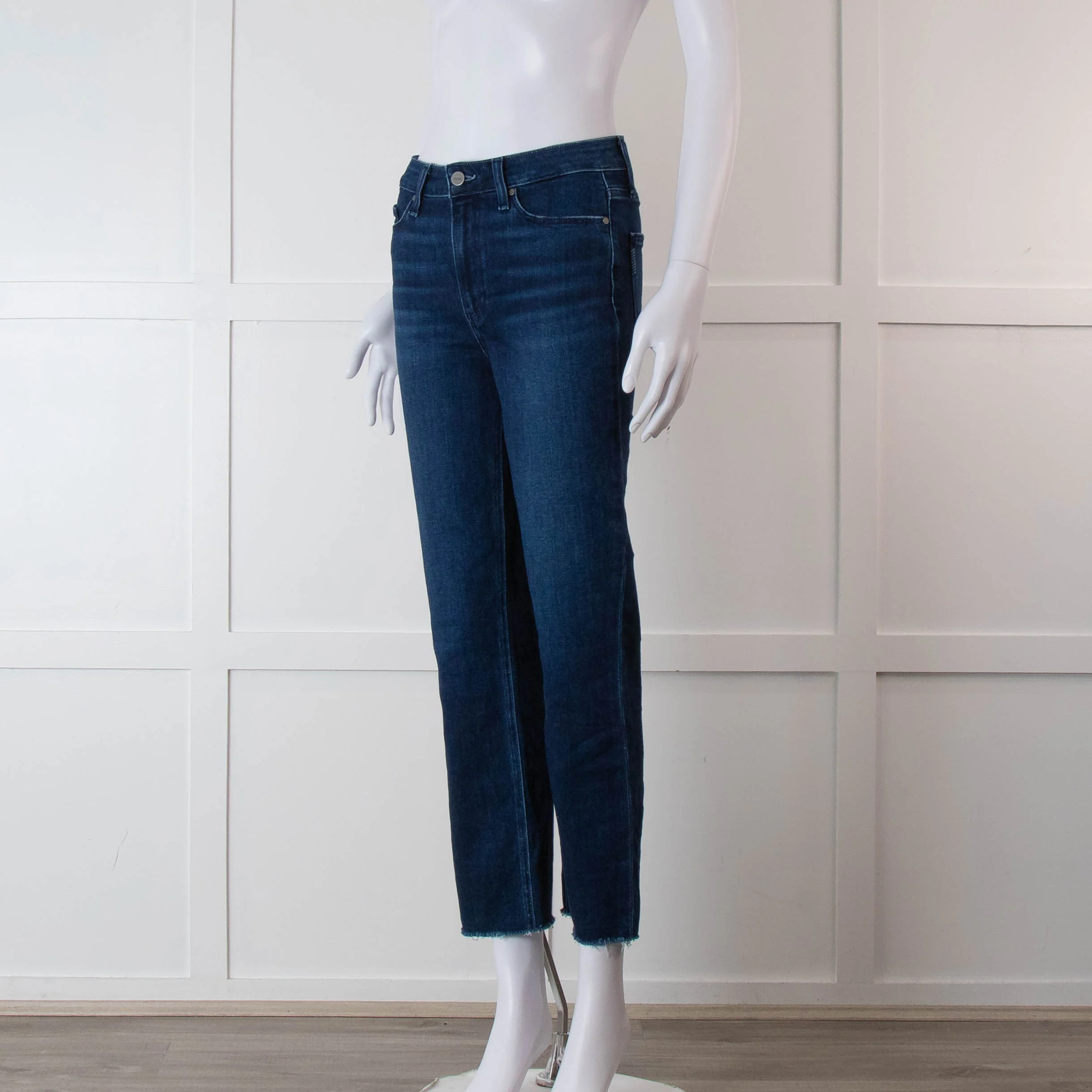 Paige Dark Blue Denim Jeans With Frayed Hem - Image 7