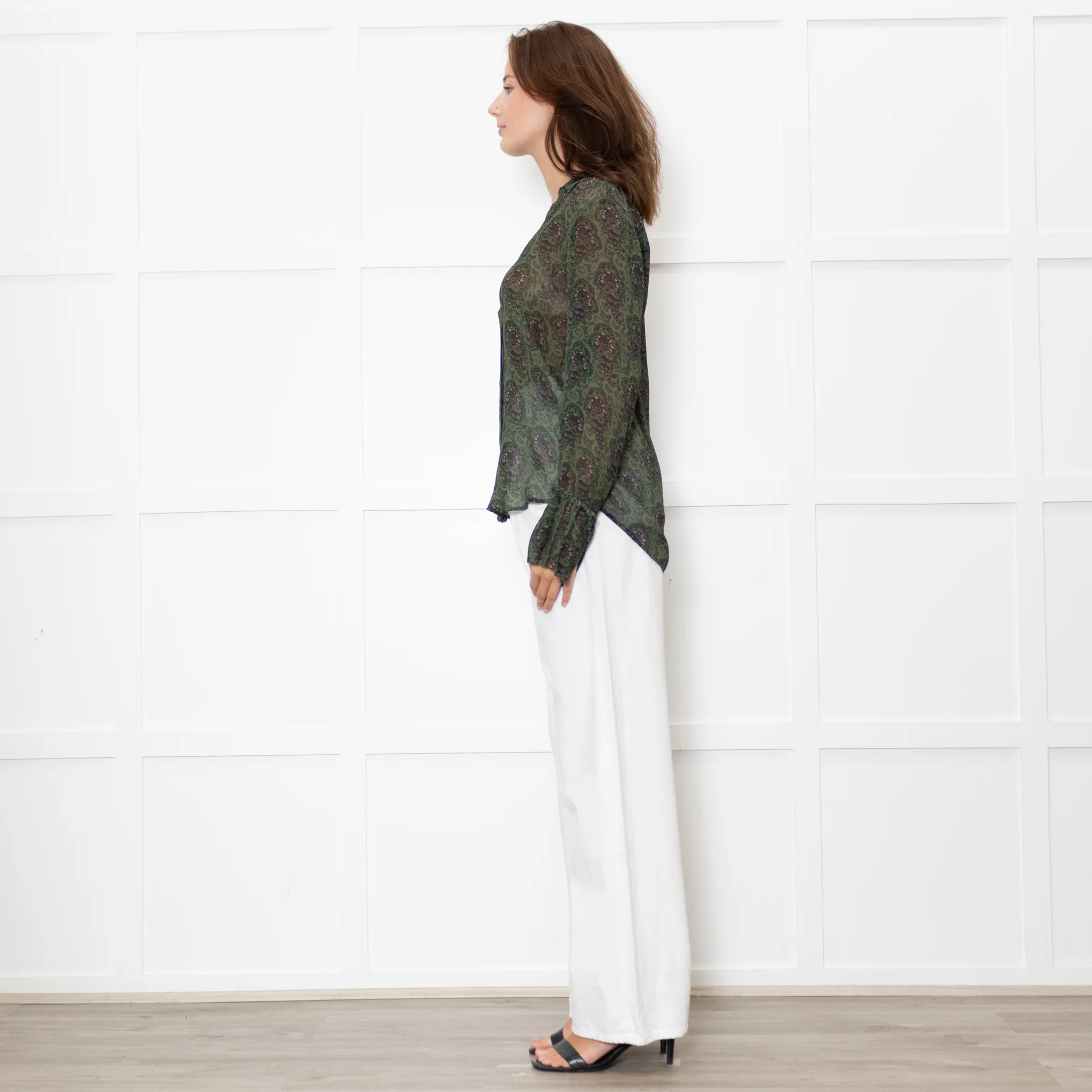 Paige Green Floral Blouse with Wide Cuff - Image 4
