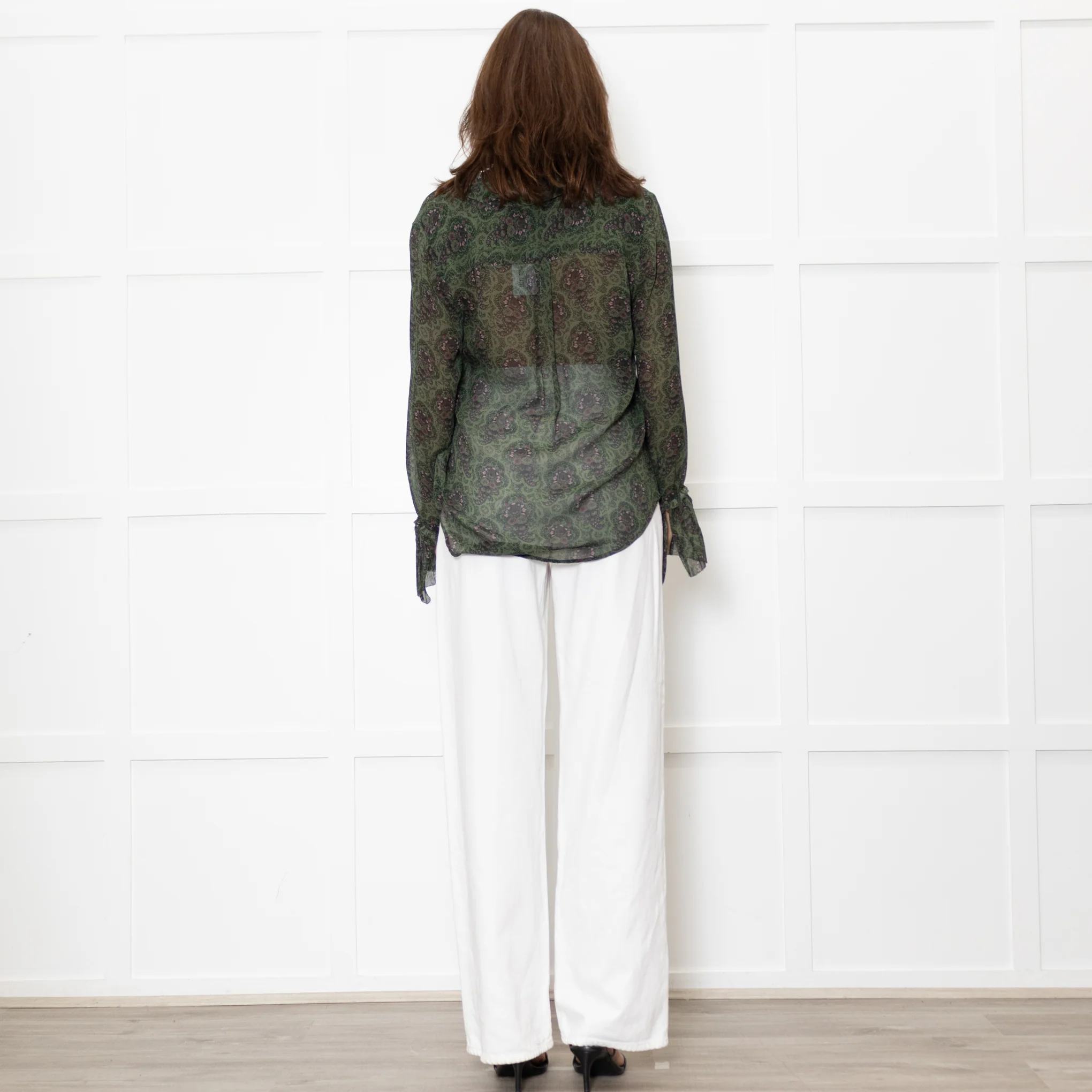 Paige Green Floral Blouse with Wide Cuff - Image 5