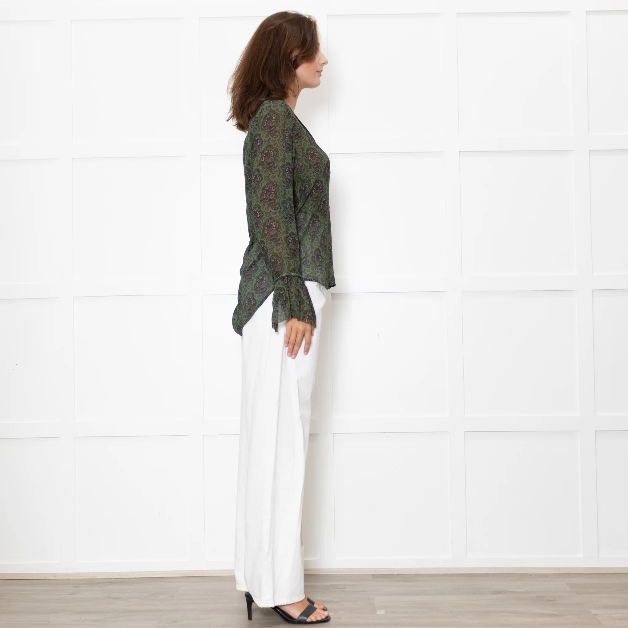 Paige Green Floral Blouse with Wide Cuff - Image 6