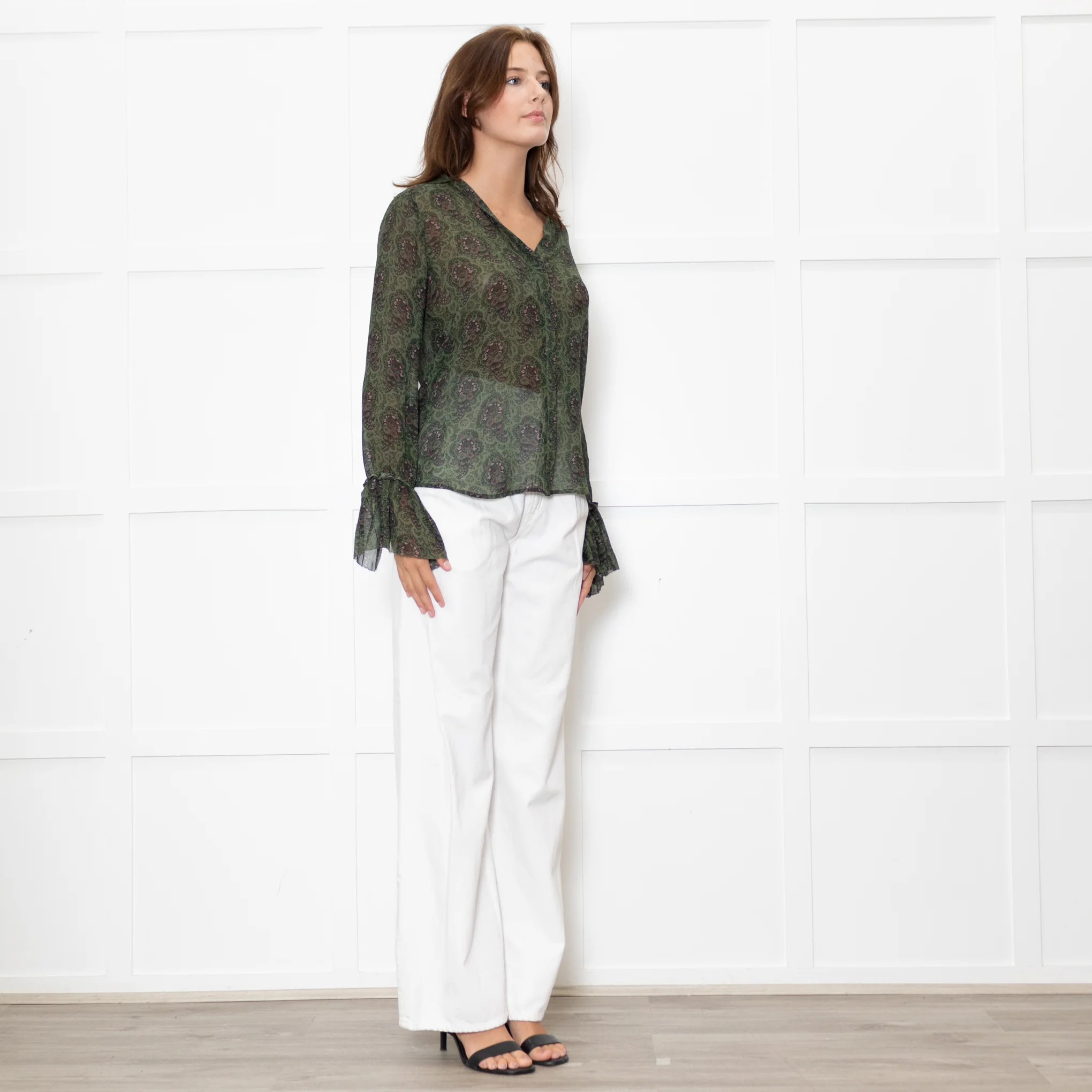Paige Green Floral Blouse with Wide Cuff - Image 7